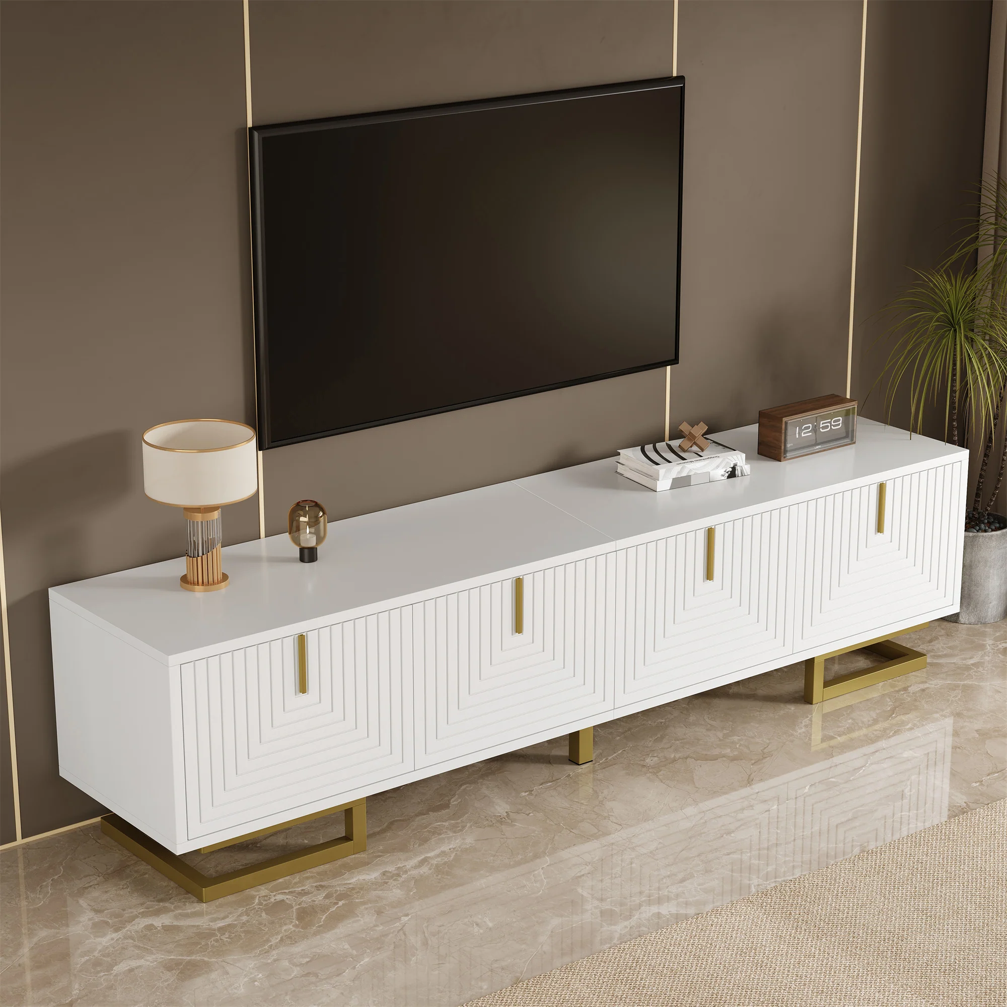 TV Cabinet Lowboard Textured Doors Gold Handles and Legs - Image 8