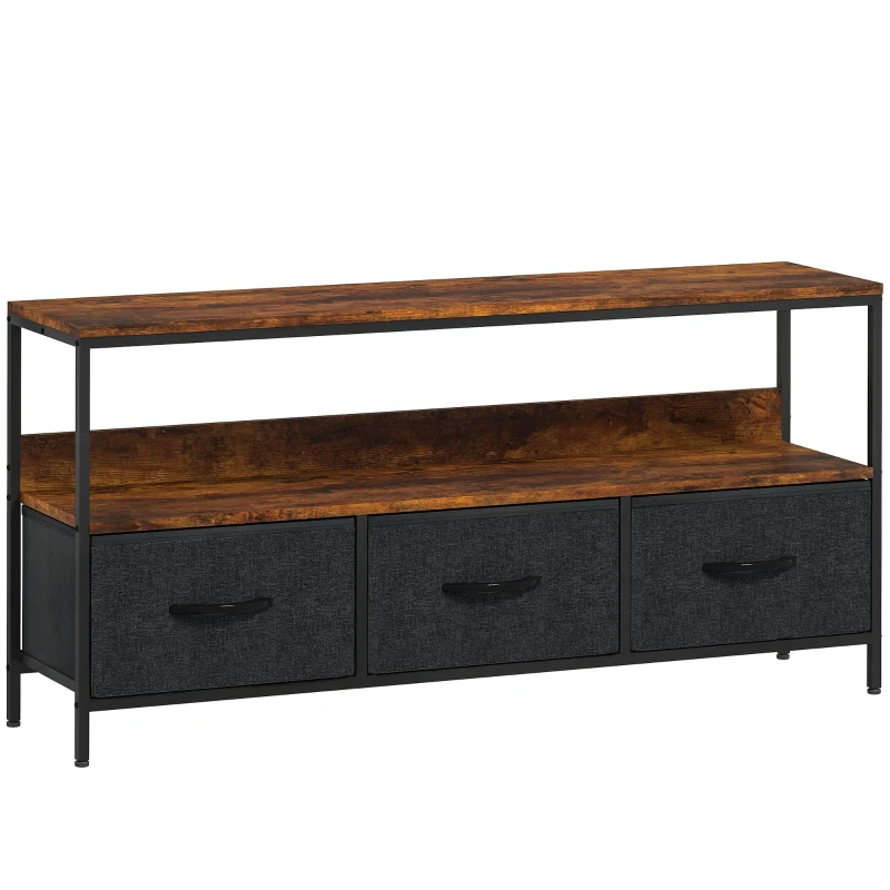 TV Stand Cabinet 3 Foldable Drawers Rustic Brown - Image 2