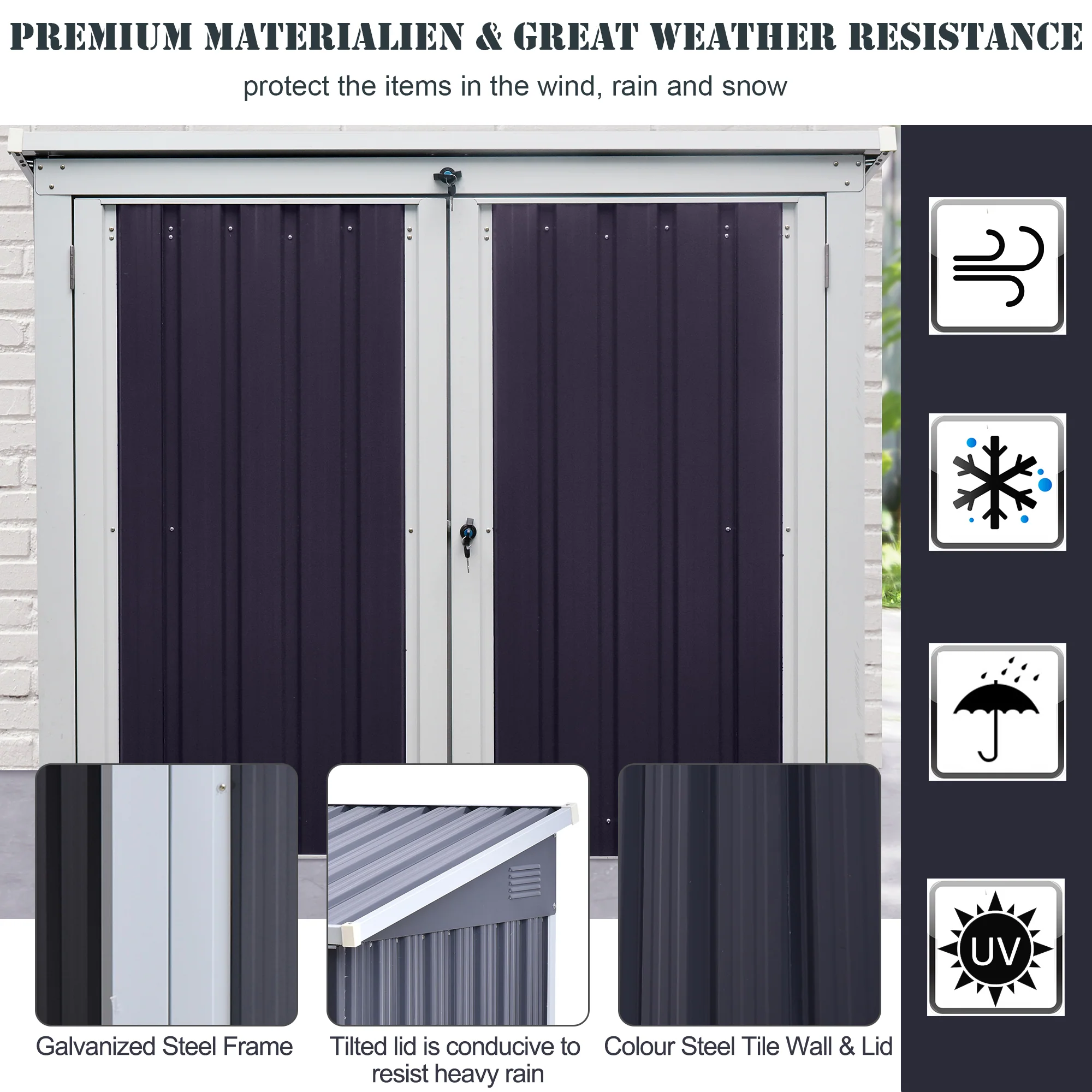 Two-Bin Storage Shelter, Corrugated Steel, Black - Image 6