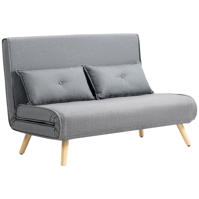 Two-Seater Sofa Bed, Linen-Look, Grey - Image 2