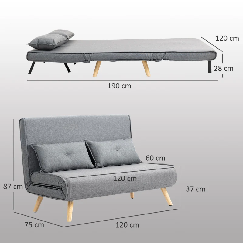 Two-Seater Sofa Bed, Linen-Look, Grey - Image 3