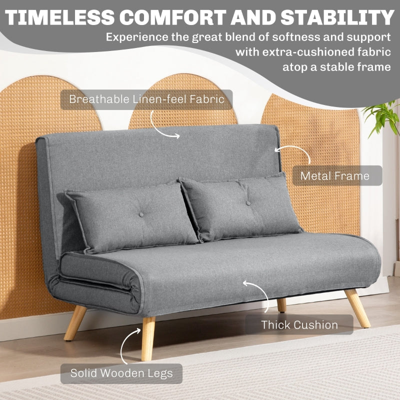 Two-Seater Sofa Bed, Linen-Look, Grey - Image 6