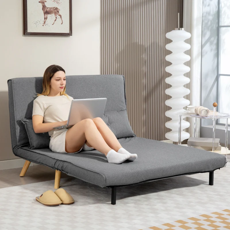 Two-Seater Sofa Bed, Linen-Look, Grey - Image 7