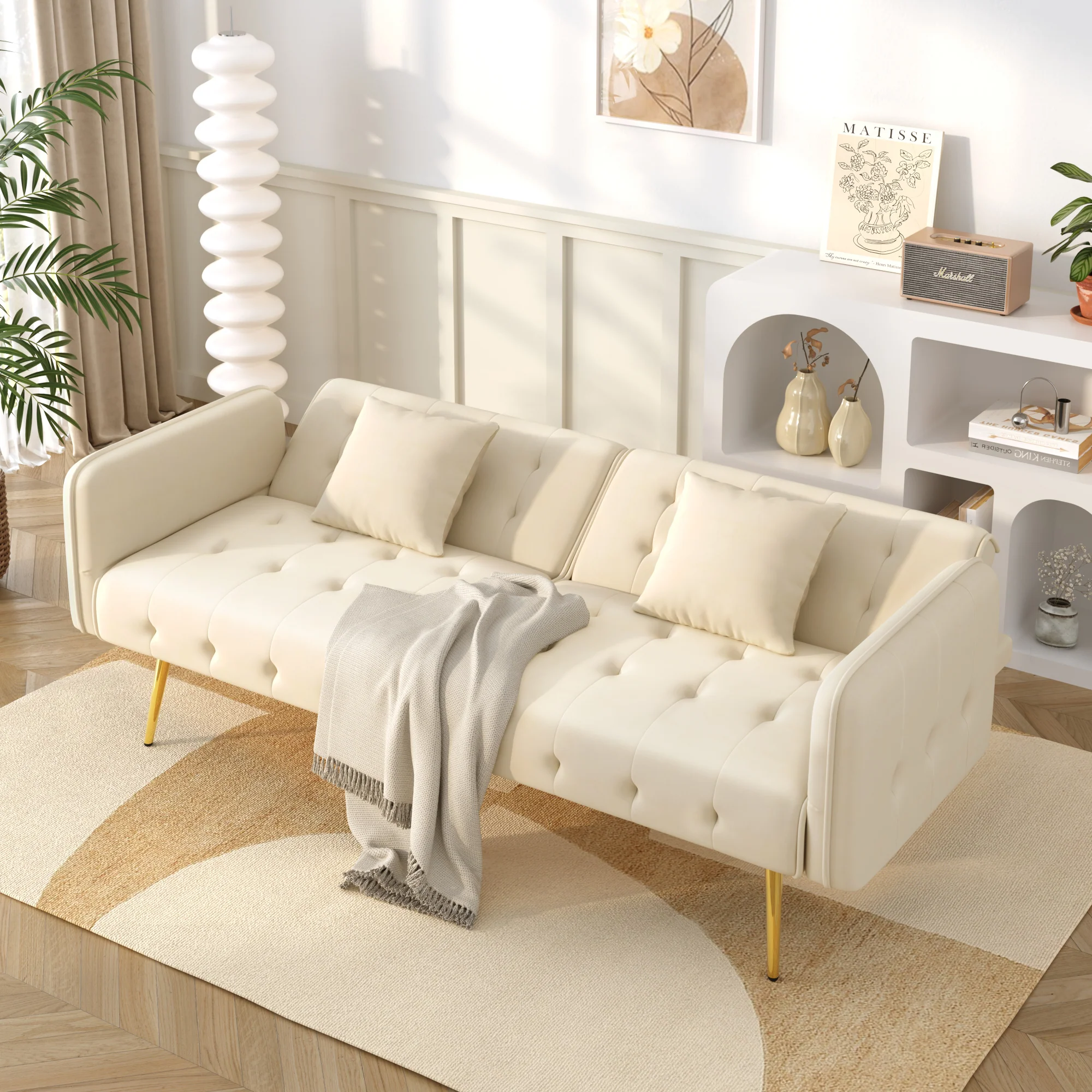 Two-seater Sofa Bed Multifunctional Adjustable Backrest Velour Upholstery