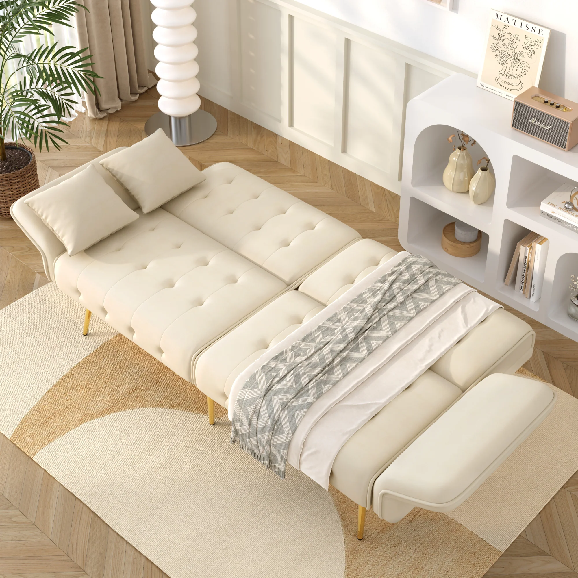 Two-seater Sofa Bed Multifunctional Adjustable Backrest Velour Upholstery - Image 3