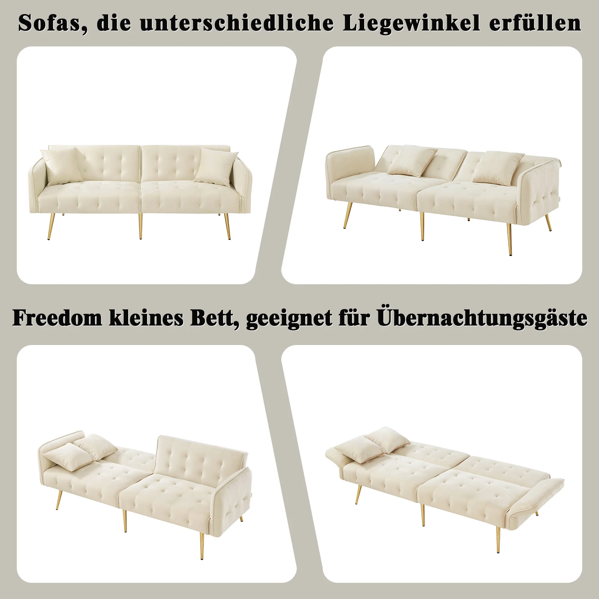 Two-seater Sofa Bed Multifunctional Adjustable Backrest Velour Upholstery - Image 5