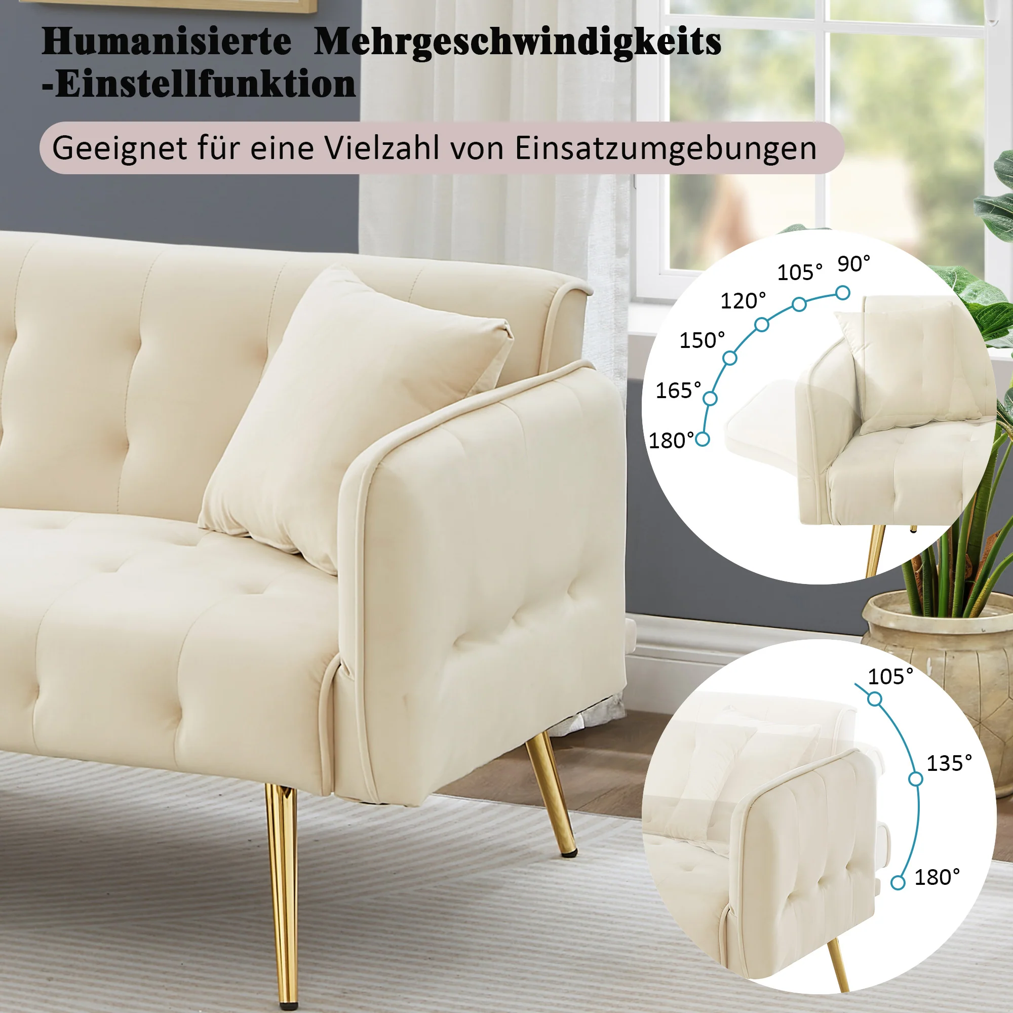 Two-seater Sofa Bed Multifunctional Adjustable Backrest Velour Upholstery - Image 8