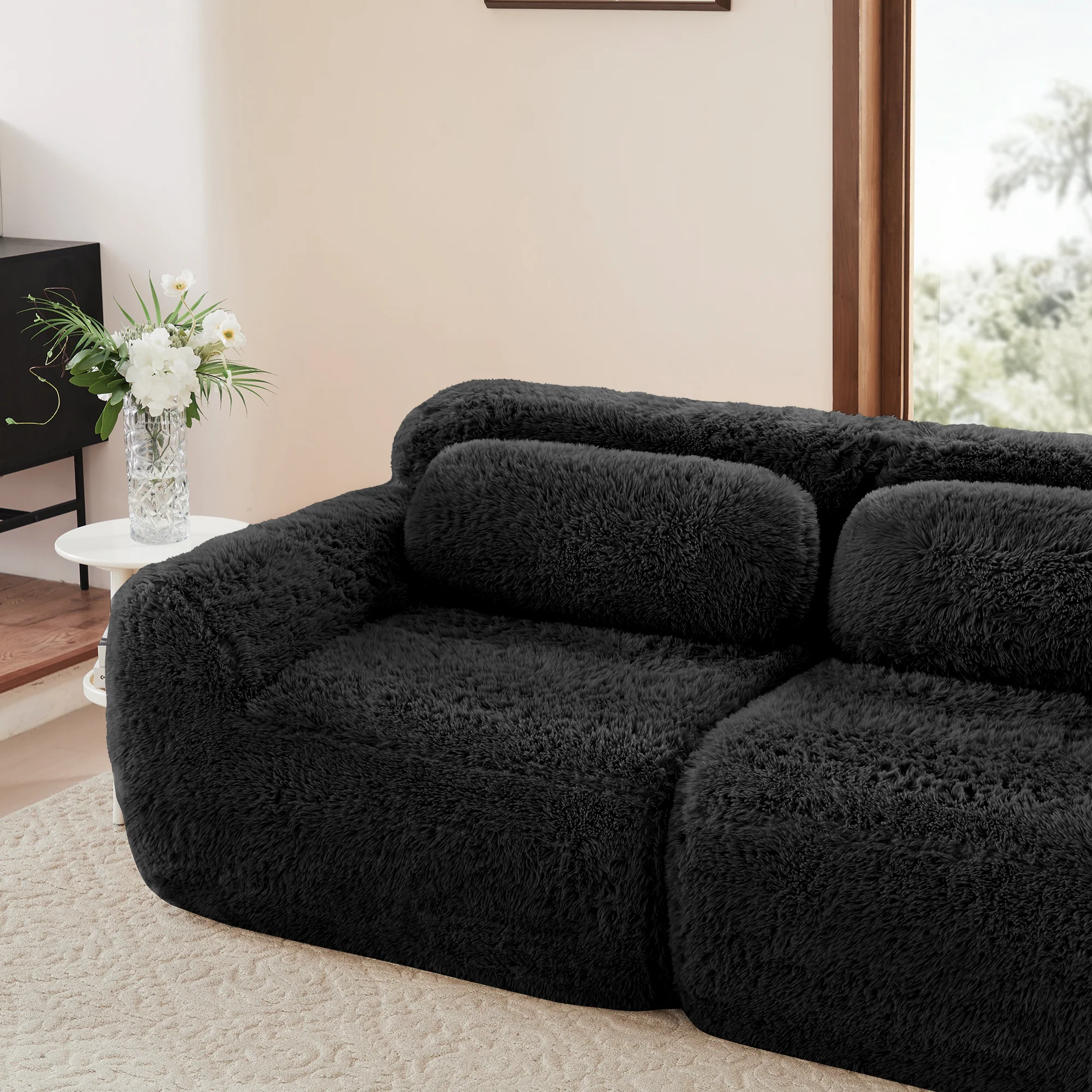 U-shaped Modular Sofa Freely Combinable No Assembly - Plush Black - Image 10
