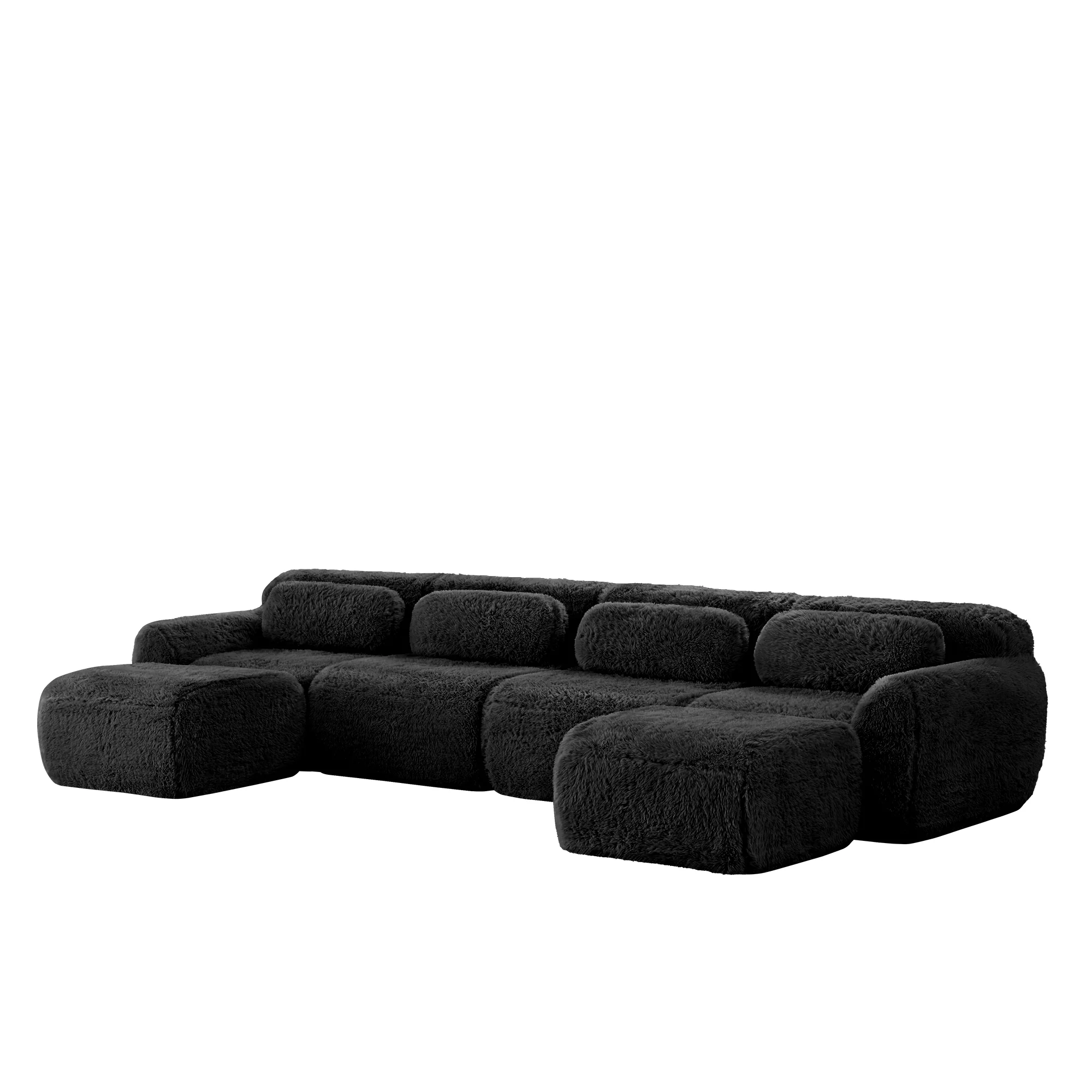 U-shaped Modular Sofa Freely Combinable No Assembly - Plush Black - Image 4