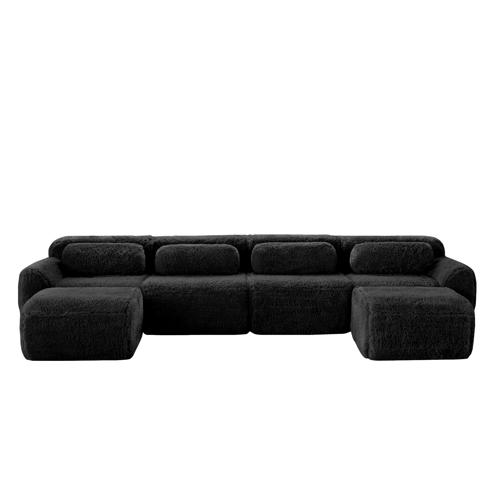 U-shaped Modular Sofa Freely Combinable No Assembly - Plush Black - Image 5
