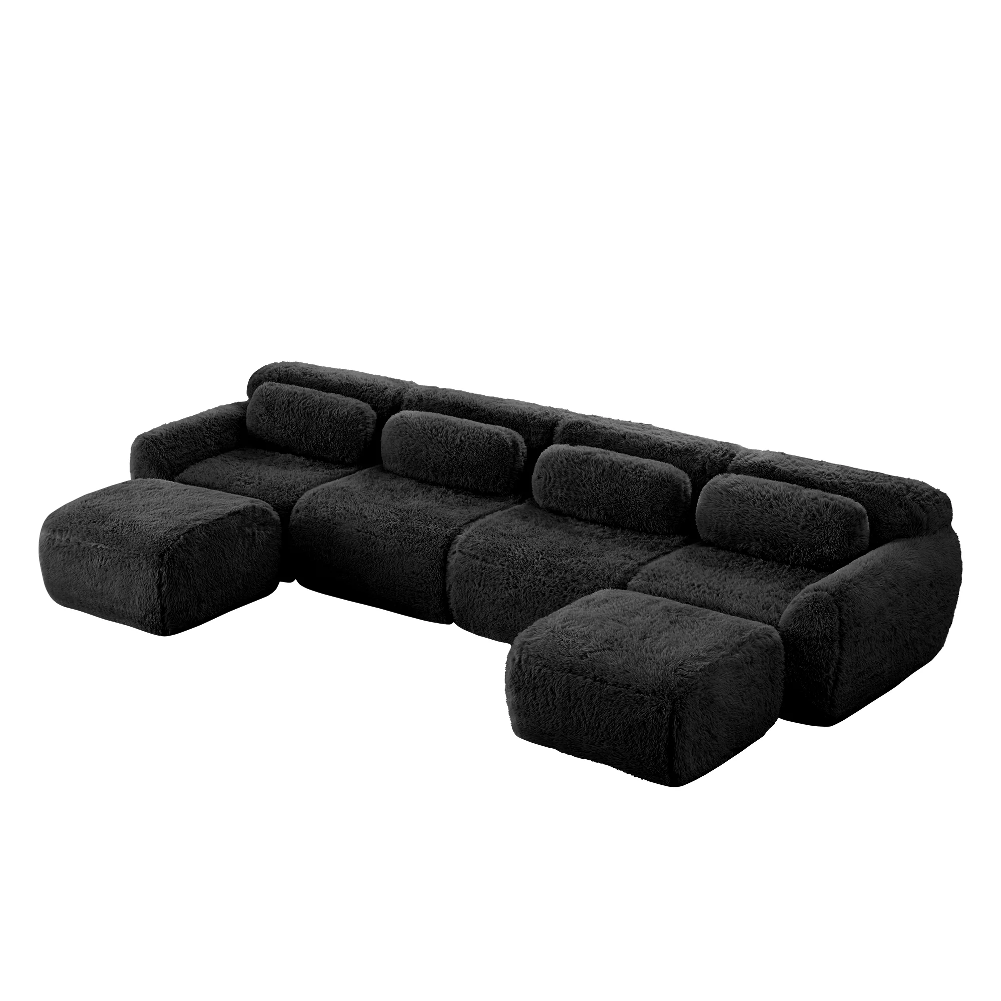 U-shaped Modular Sofa Freely Combinable No Assembly - Plush Black - Image 6
