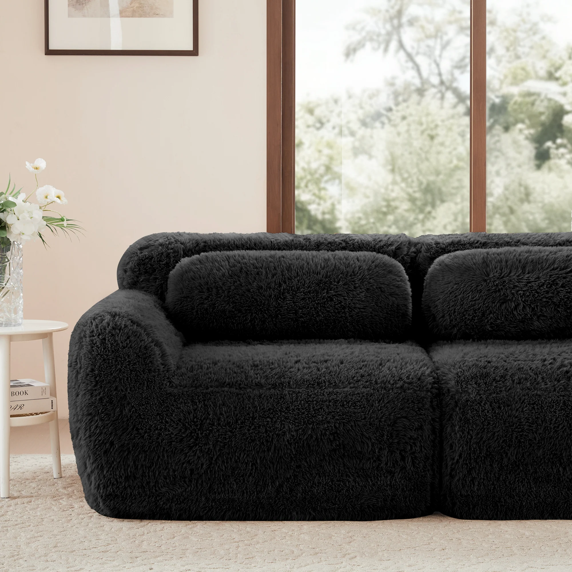 U-shaped Modular Sofa Freely Combinable No Assembly - Plush Black - Image 9