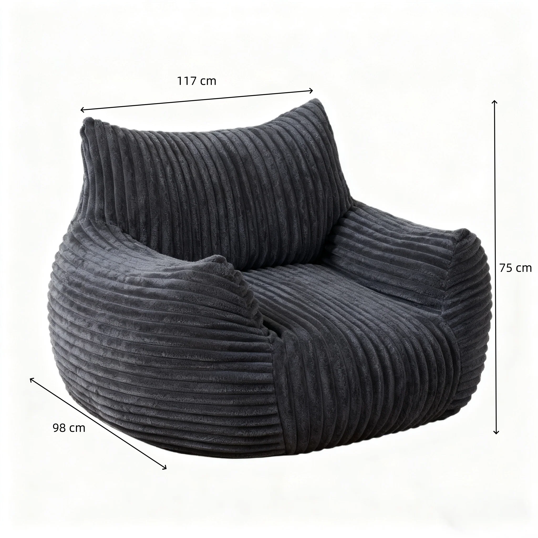 Ultra-Soft Fur Bean Bag Chair High-Density Foam Comfort Black Corduroy - Image 7