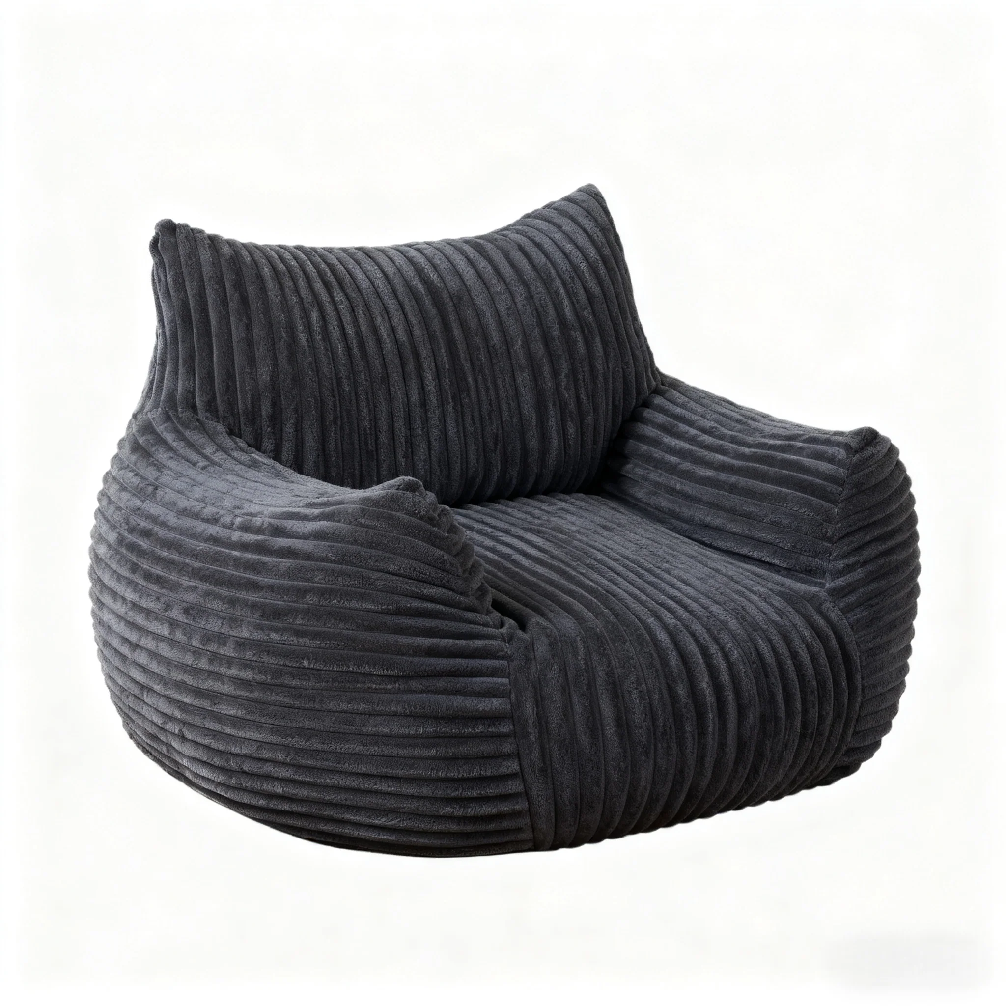 Ultra-Soft Fur Bean Bag Chair High-Density Foam Comfort Black Corduroy - Image 8