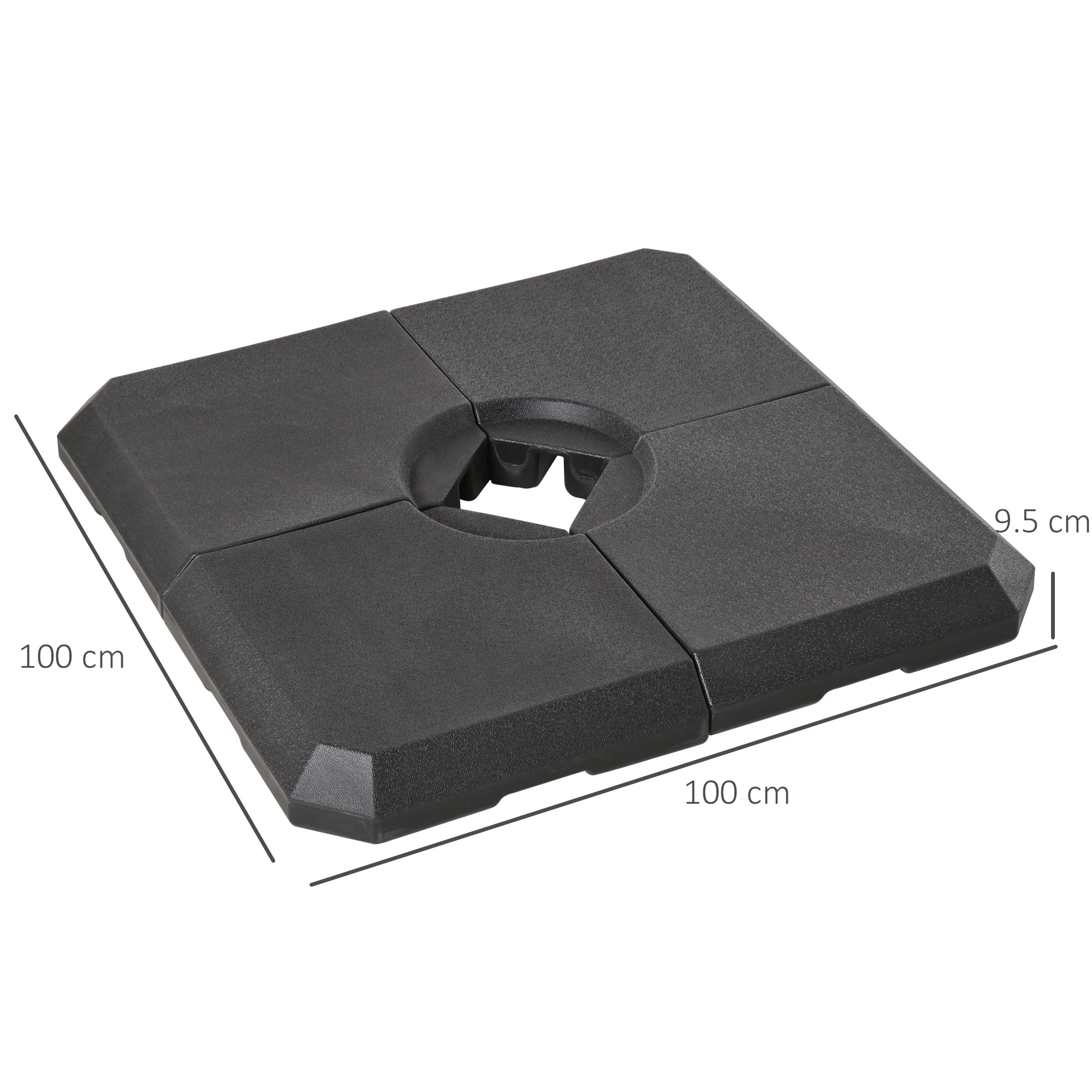 Umbrella Weight Stand, 4-Piece Fillable up to 120kg, HDPE Black - Image 3