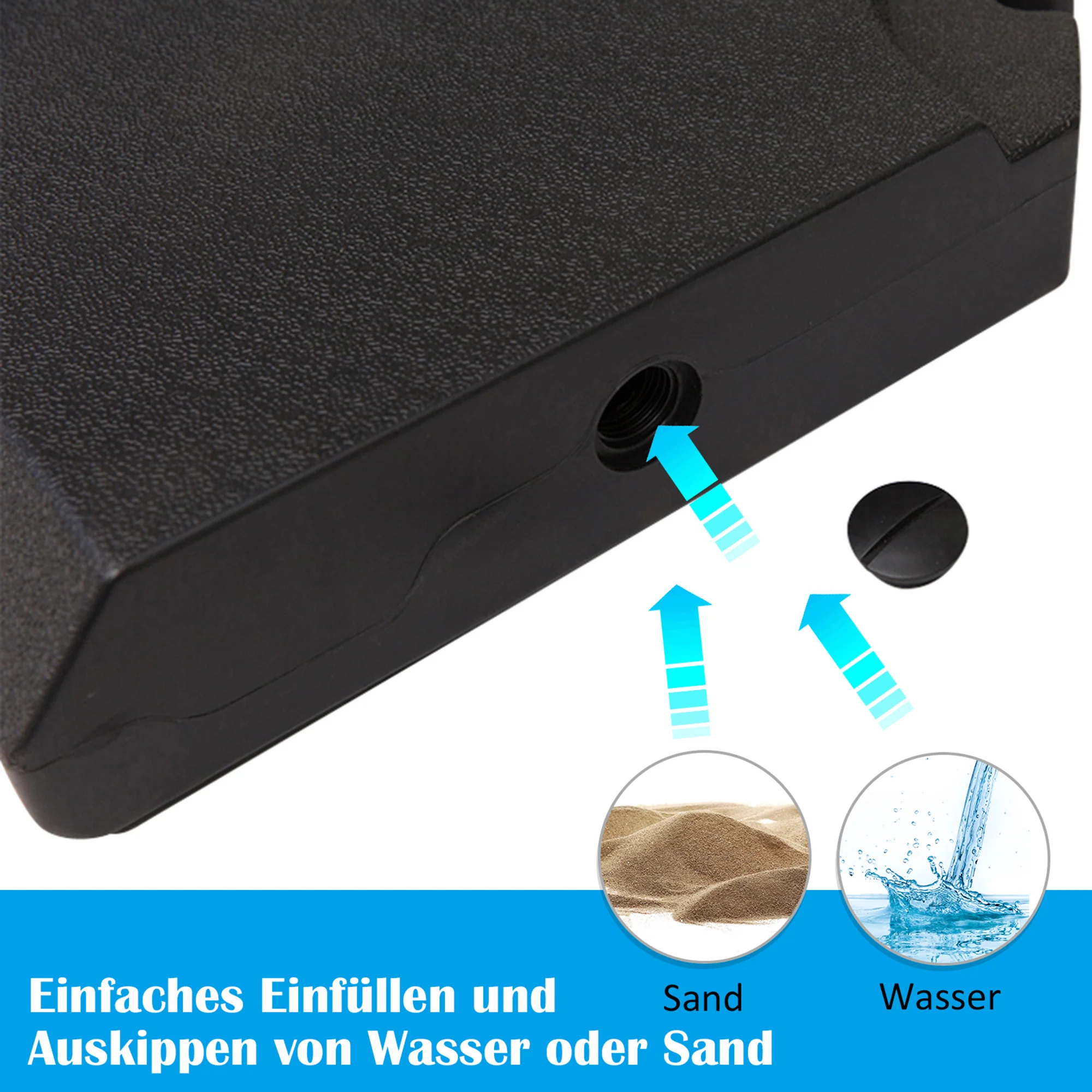Umbrella Weight Stand, 4-Piece Fillable up to 120kg, HDPE Black - Image 4