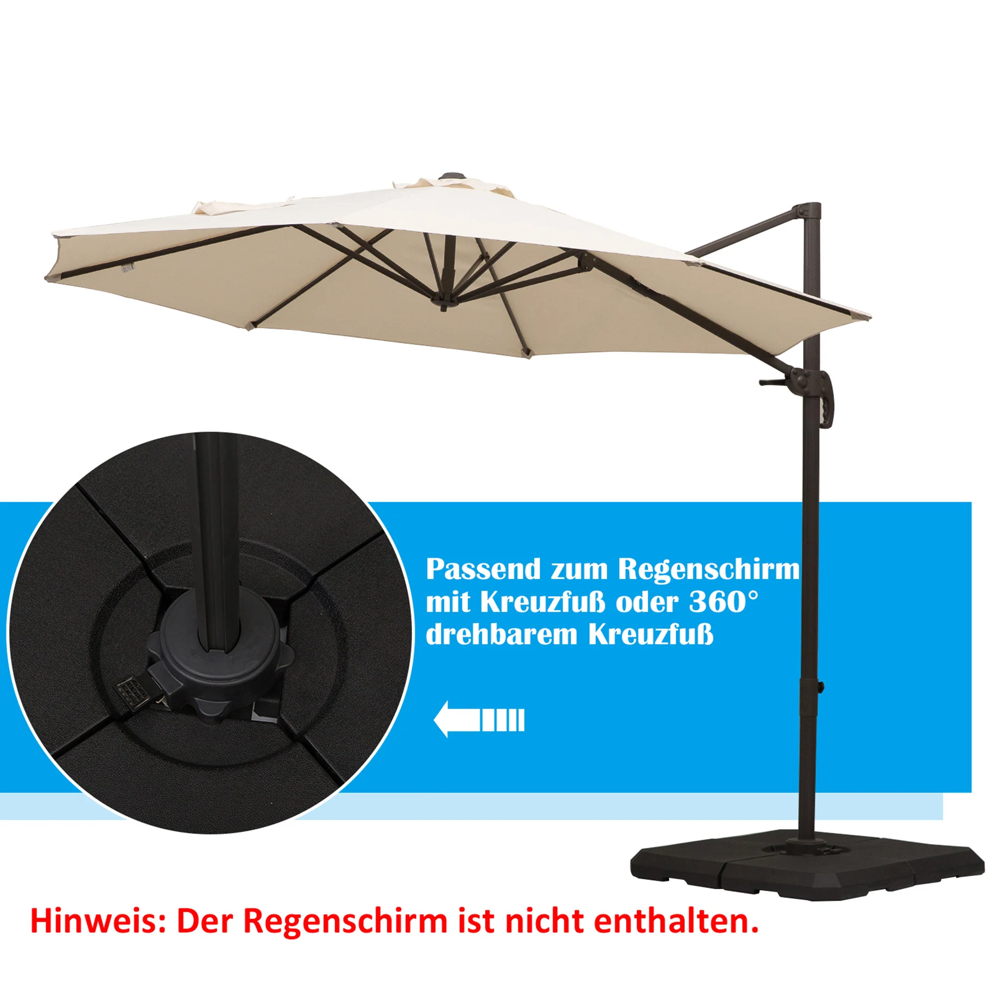 Umbrella Weight Stand, 4-Piece Fillable up to 120kg, HDPE Black - Image 5
