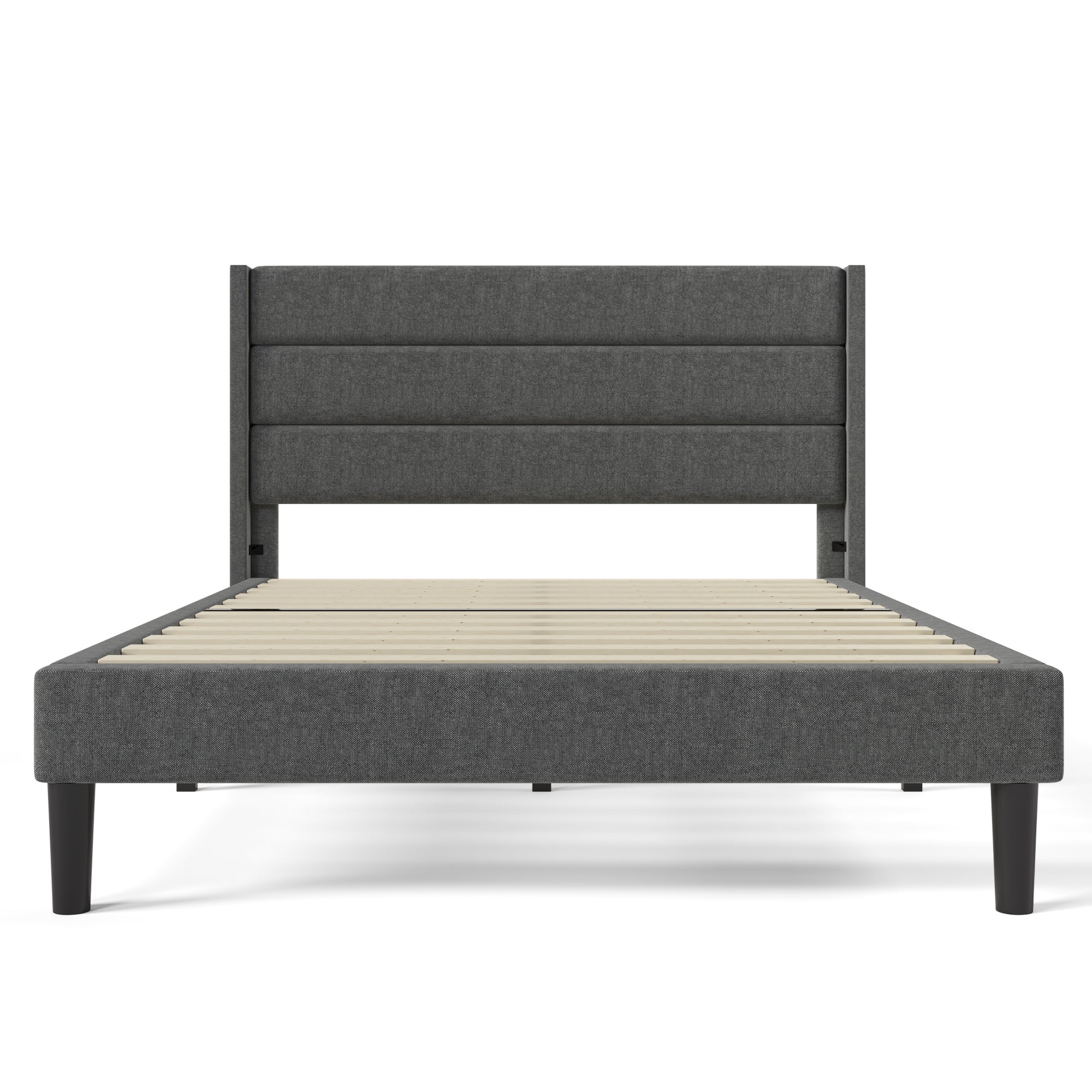 Upholstered Bed 140x200cm, with Slatted Frame & Headboard, Double Bed, Linen Dark Grey - Image 11