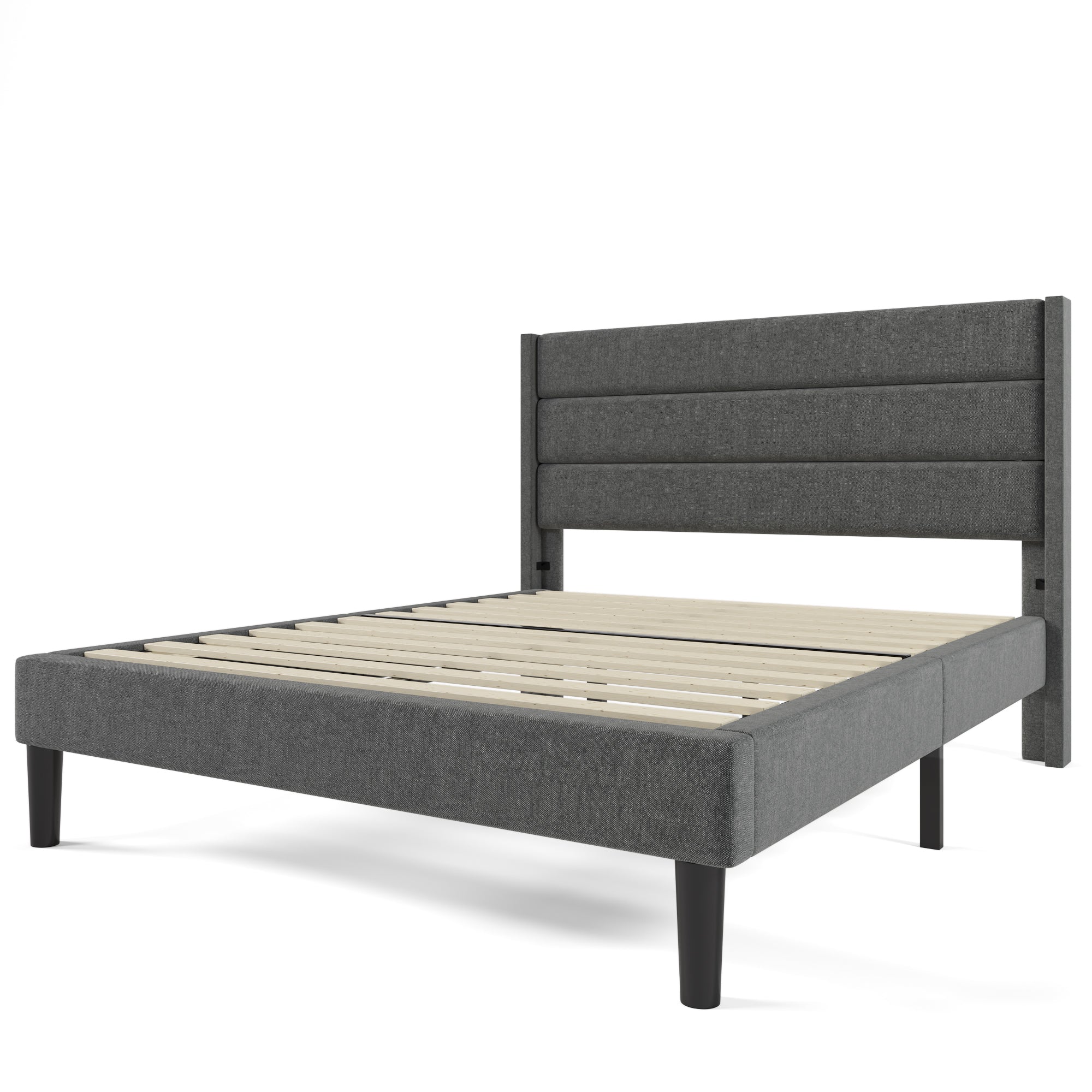 Upholstered Bed 140x200cm, with Slatted Frame & Headboard, Double Bed, Linen Dark Grey - Image 12