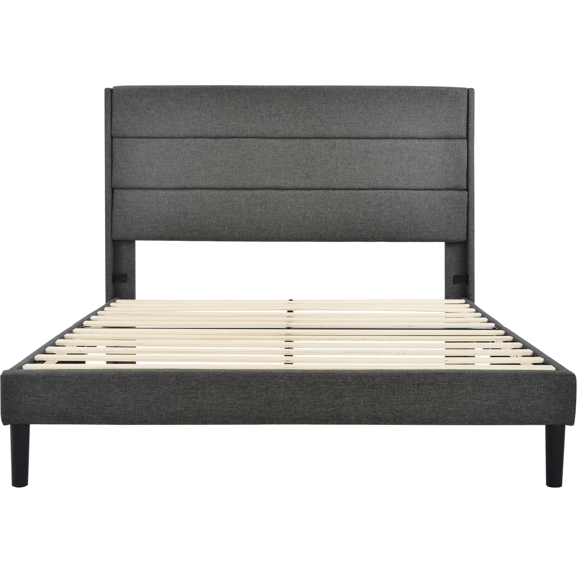 Upholstered Bed 140x200cm, with Slatted Frame & Headboard, Double Bed, Linen Dark Grey - Image 3
