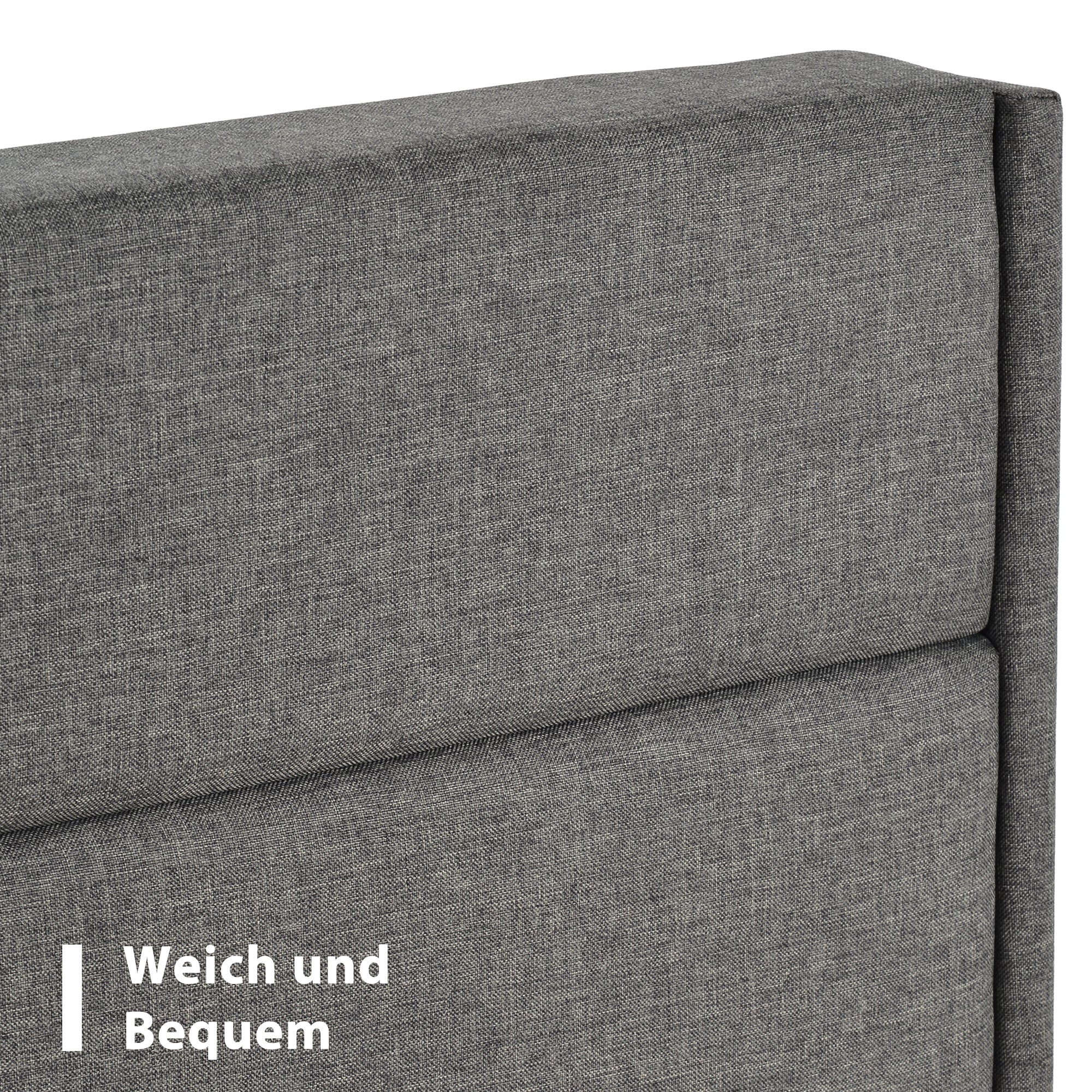Upholstered Bed 140x200cm, with Slatted Frame & Headboard, Double Bed, Linen Dark Grey - Image 5