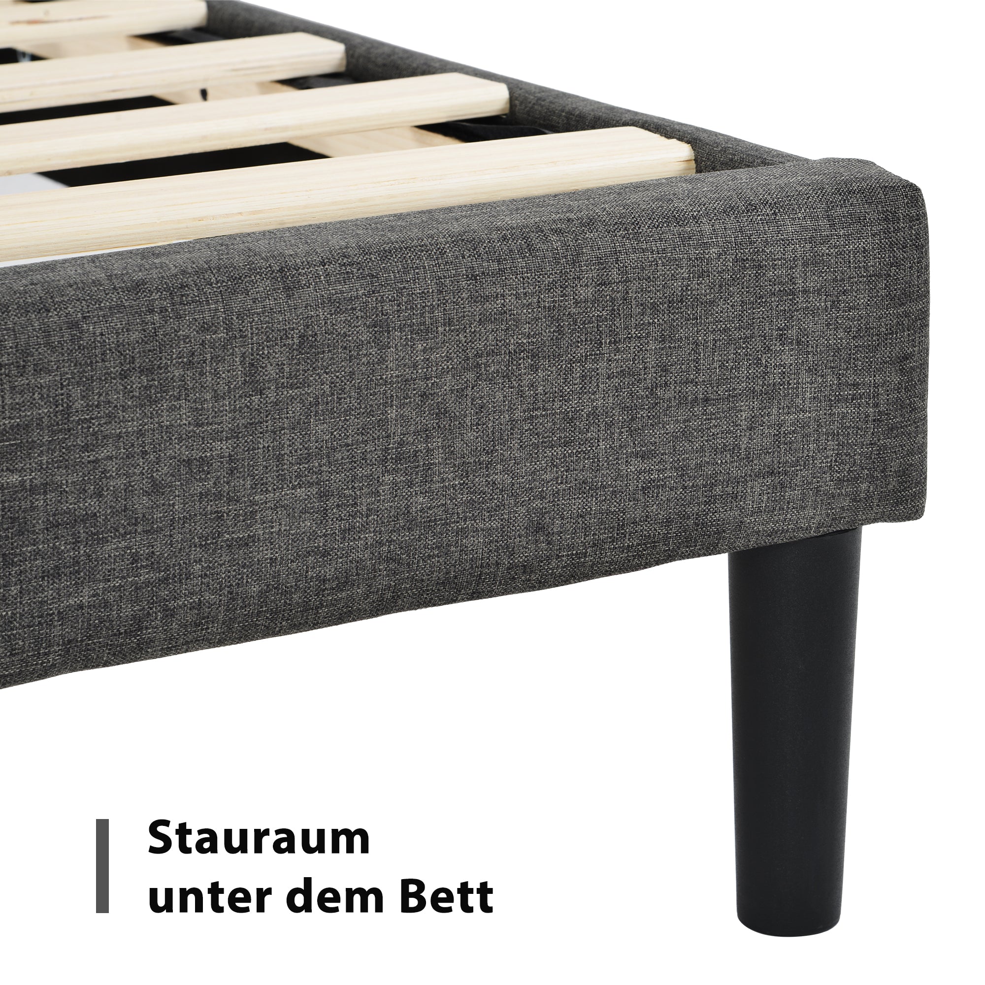 Upholstered Bed 140x200cm, with Slatted Frame & Headboard, Double Bed, Linen Dark Grey - Image 8
