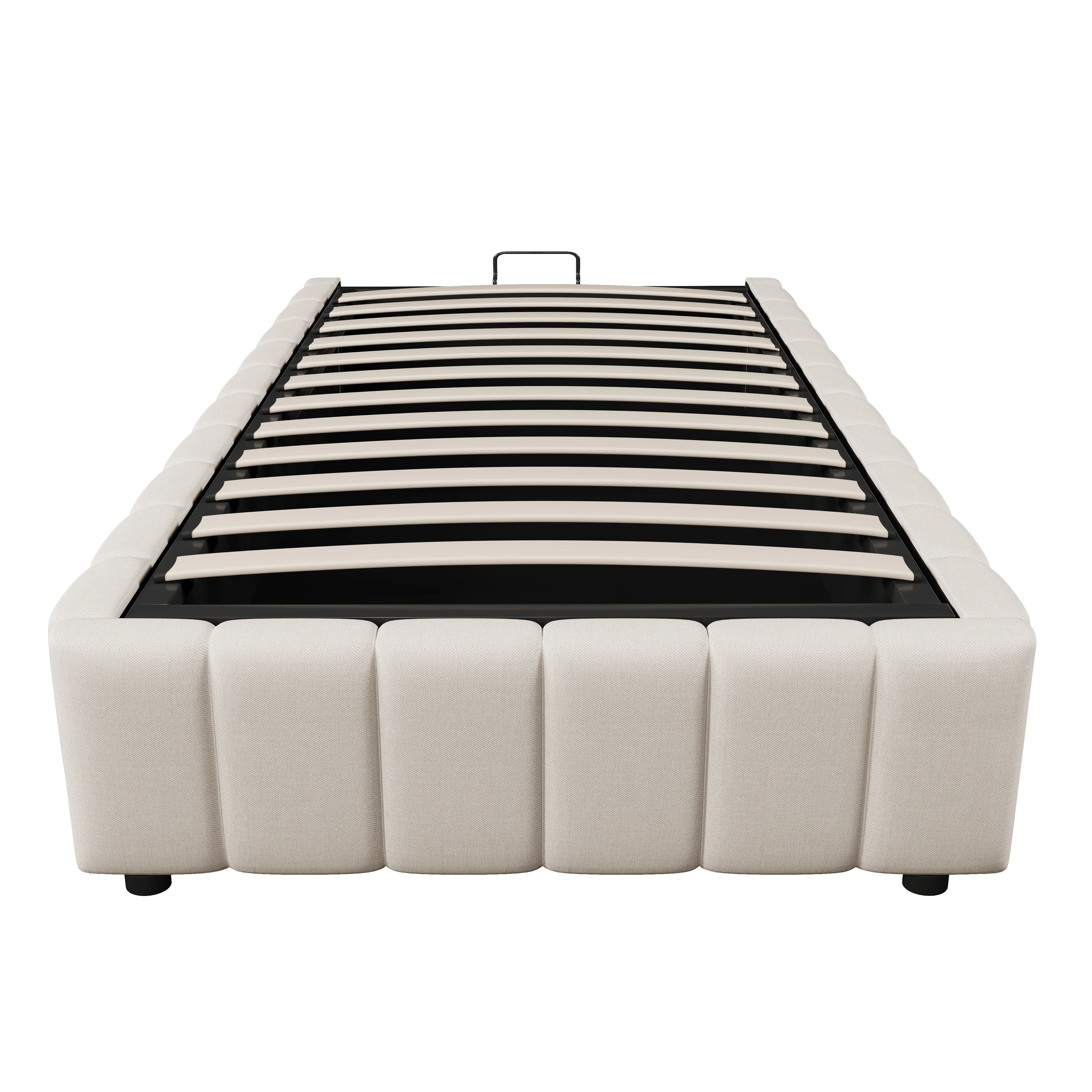 Upholstered Bed 90x200cm Hydraulic Storage - Beige - Image 10