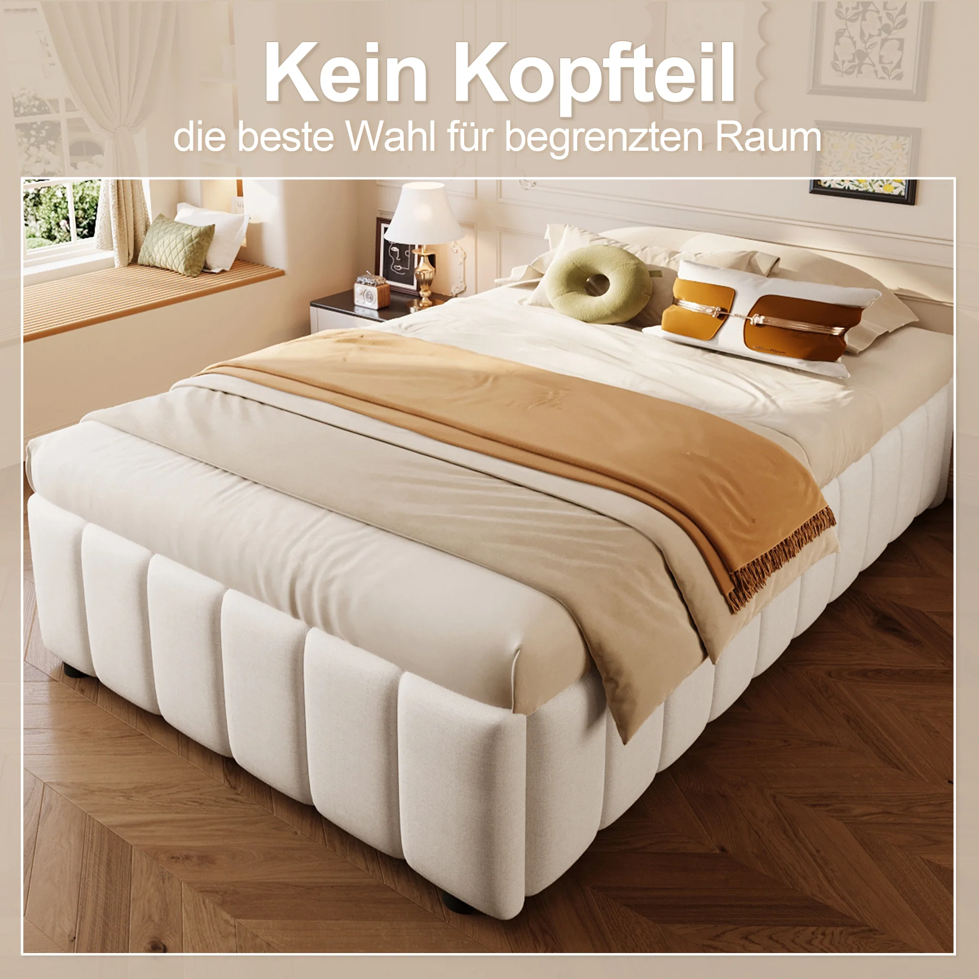 Upholstered Bed 90x200cm Hydraulic Storage - Beige - Image 3