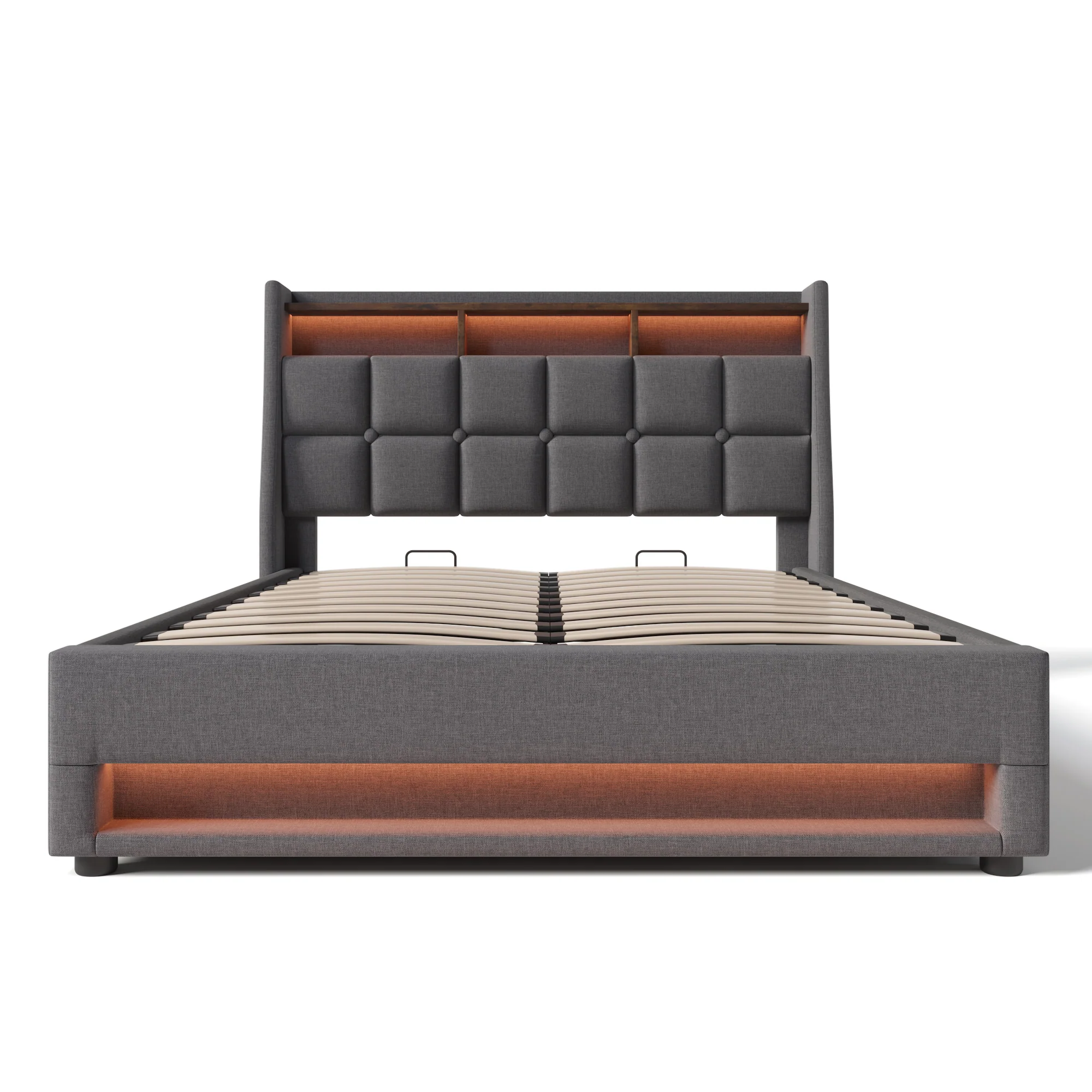 Upholstered Bed, USB LED, Metal Frame, Linen - Image 7