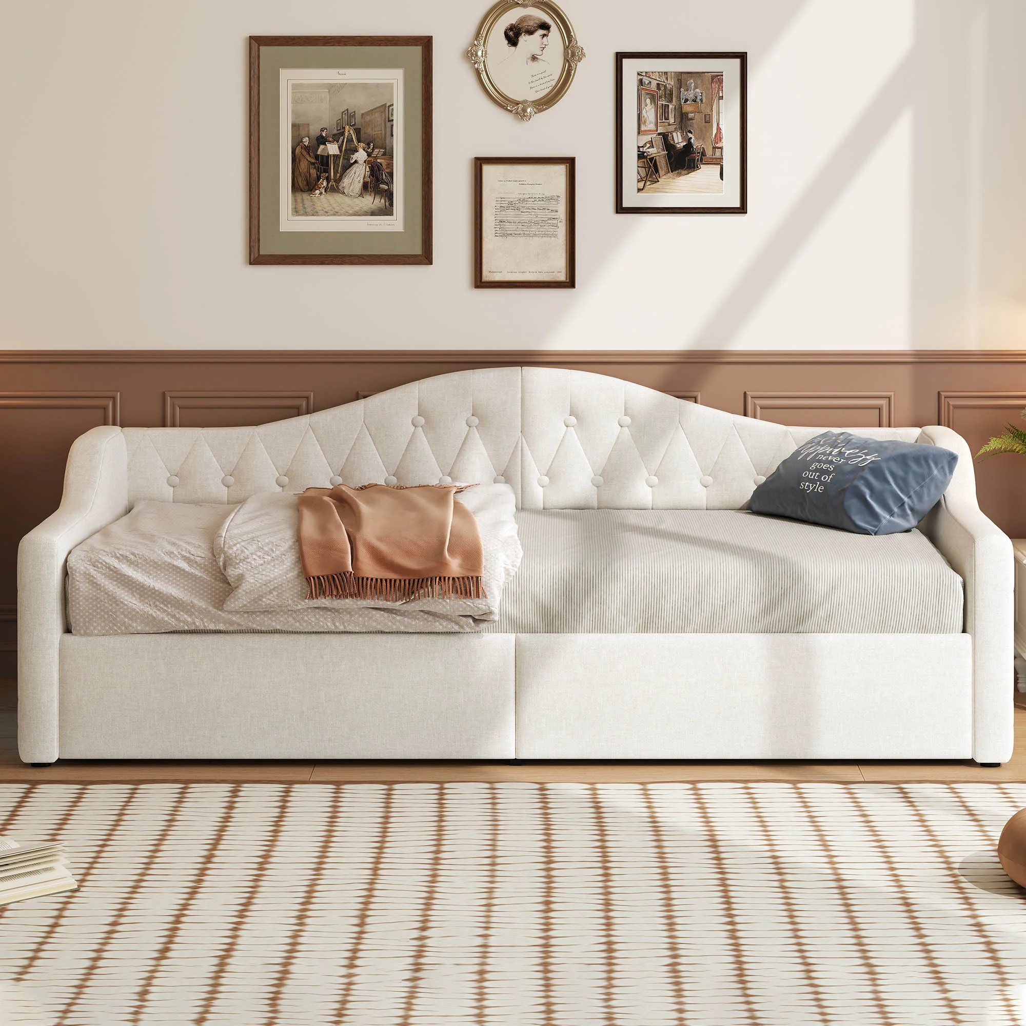Upholstered Daybed, 90x200 LED Storage, Beige - Image 3