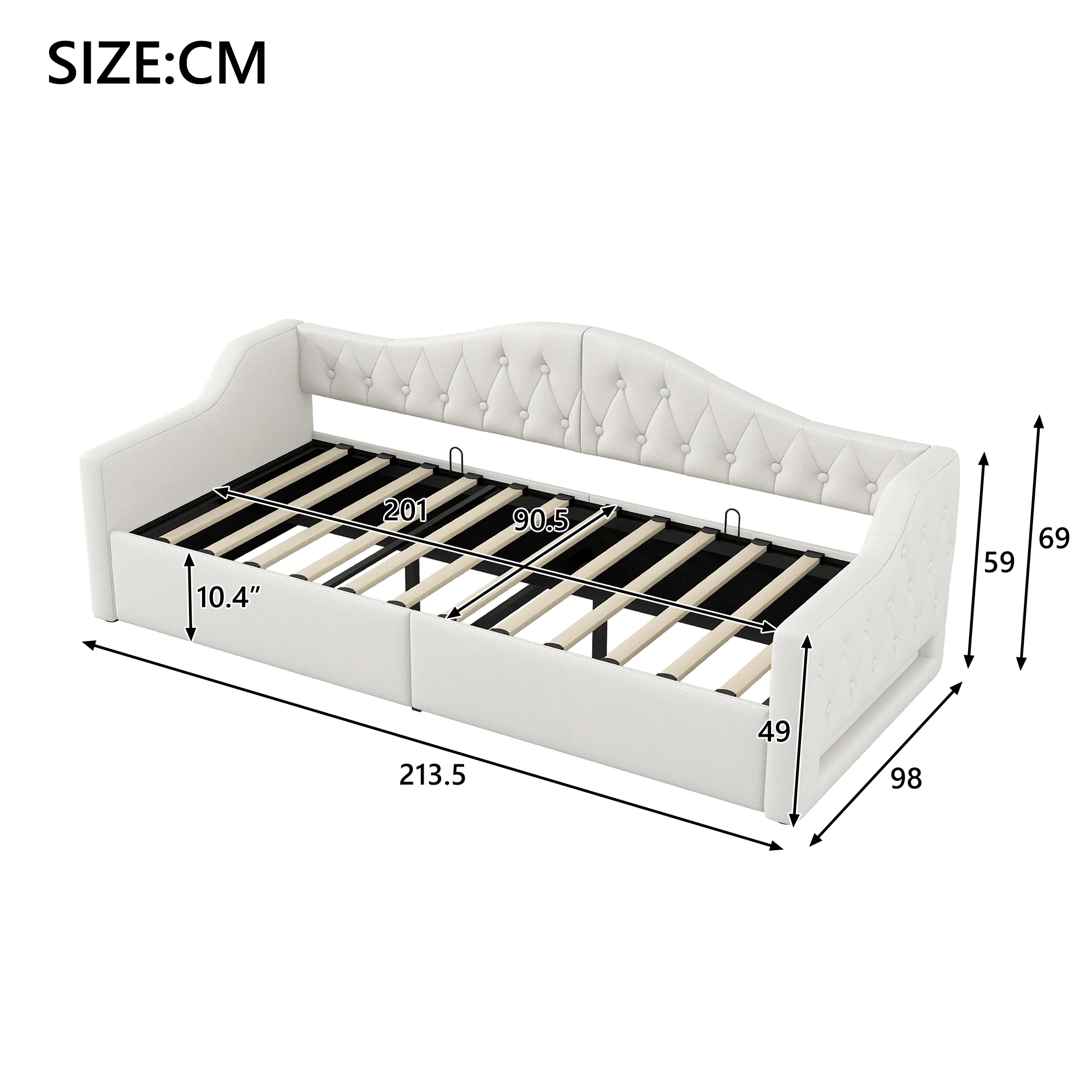 Upholstered Daybed, 90x200 LED Storage, Beige - Image 4