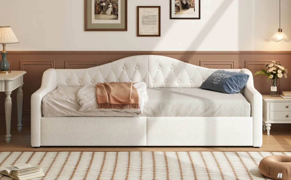Upholstered Daybed, 90x200 LED Storage, Beige - Image 5