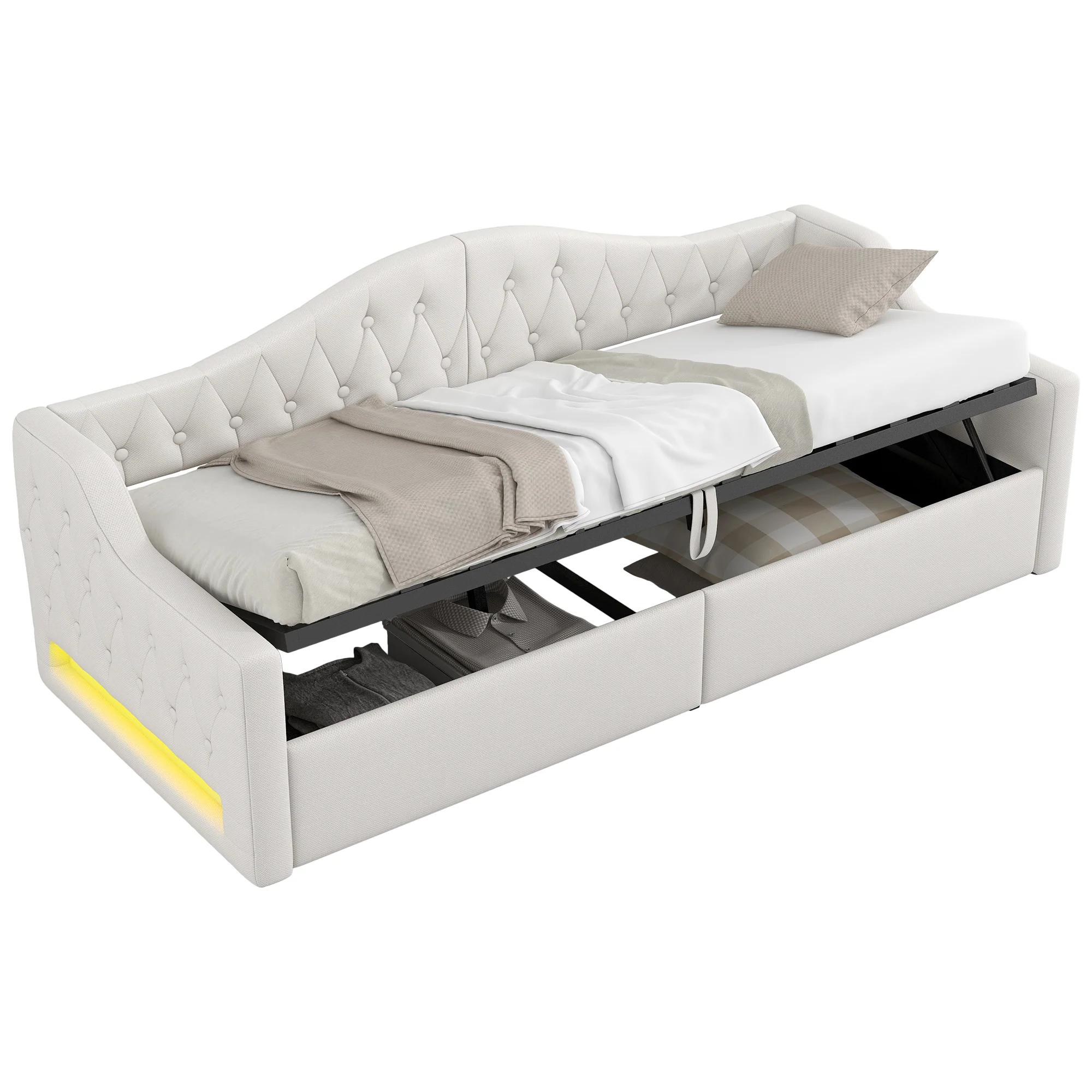 Upholstered Daybed, 90x200 LED Storage, Beige - Image 7