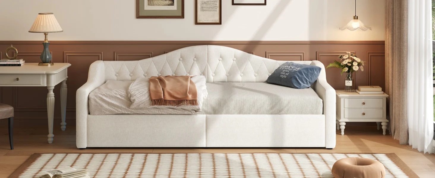 Upholstered Daybed, 90x200 LED Storage, Beige - Image 8