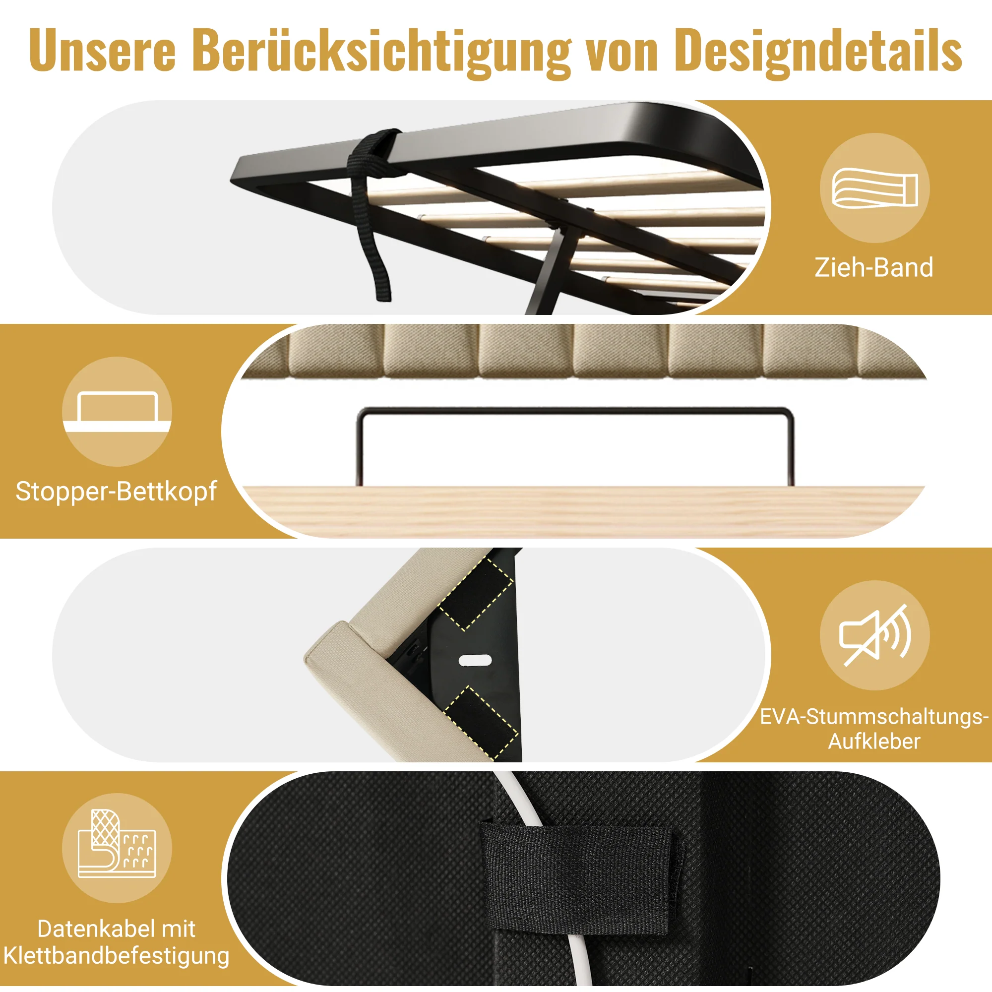Upholstered Double Bed, 160x200cm, Storage Headboard with USB/Type-C, LED Lighting, Hydraulic Storage, Beige Linen - Image 7
