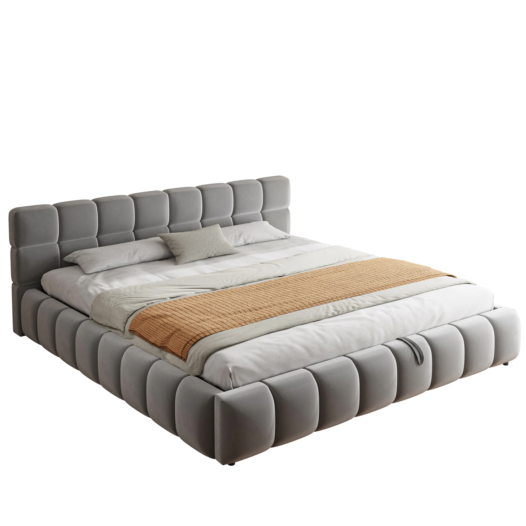 Upholstered Double Bed with Light Strip and Hydraulic Storage, 180x200cm, Grey Velvet - Image 9