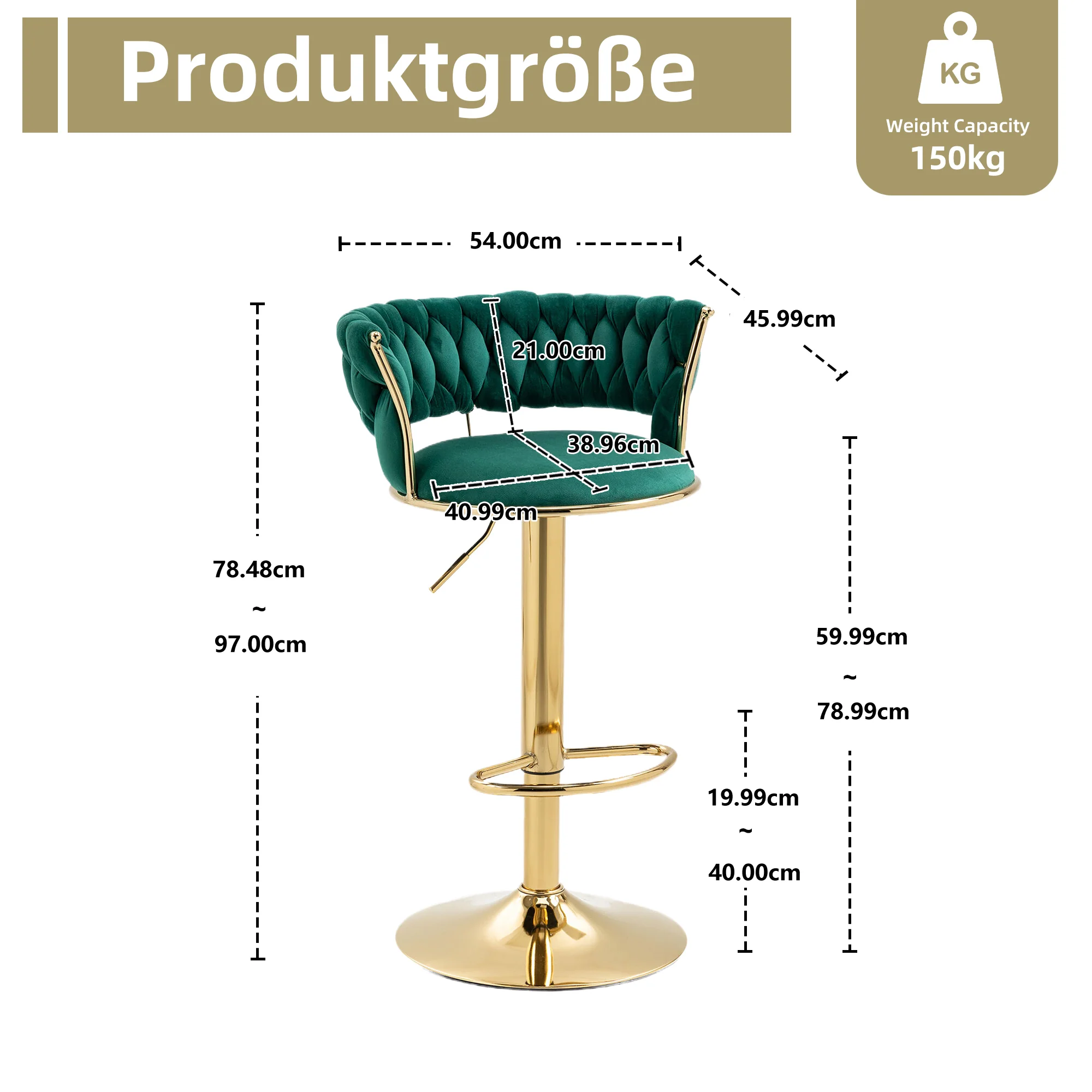 Velvet Bar Stool Set, 360° Swivel, Adjustable Height, Handcrafted Backrest, Upholstered - Image 6