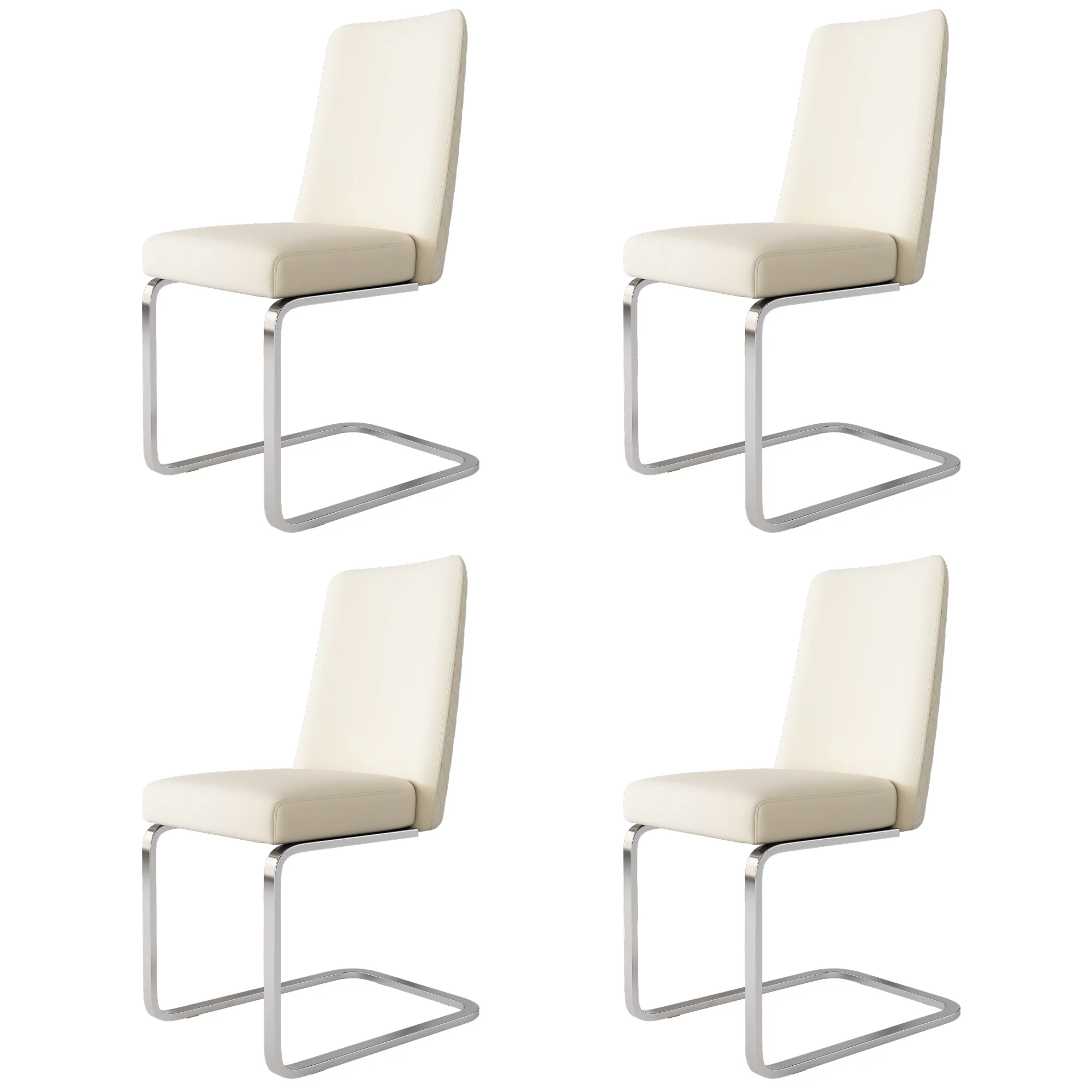 Velvet Dining Chair Set of 4, Diamond Back Silver Metal Legs, Beige - Image 7