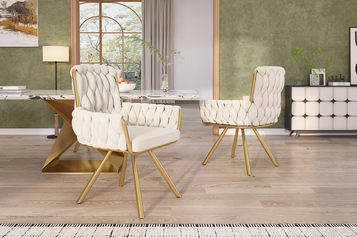 Velvet Dining Chair Set of 4, Luxury Swivel Armchair with Metal Legs, Beige Velvet - Image 10