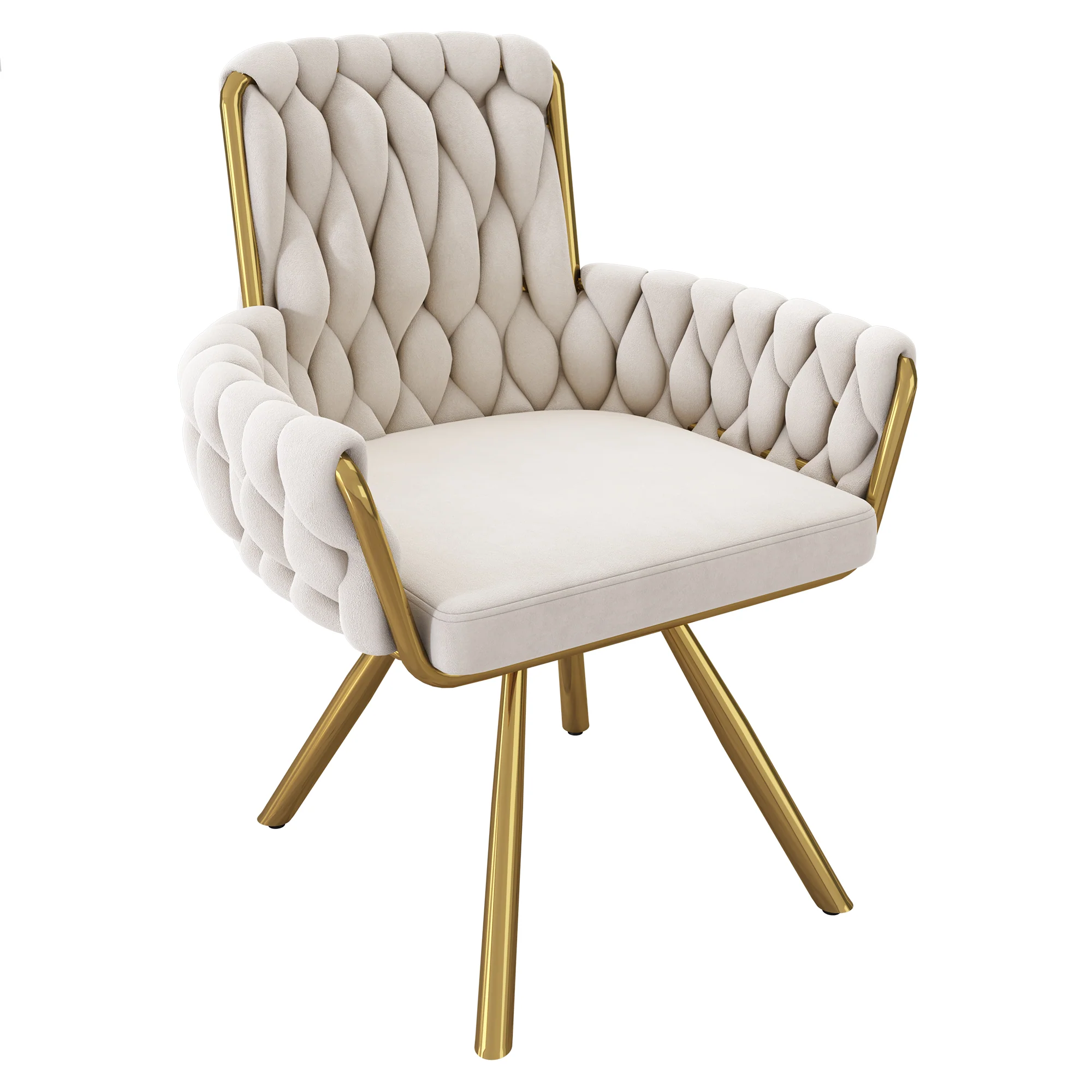 Velvet Dining Chair Set of 4, Luxury Swivel Armchair with Metal Legs, Beige Velvet - Image 7