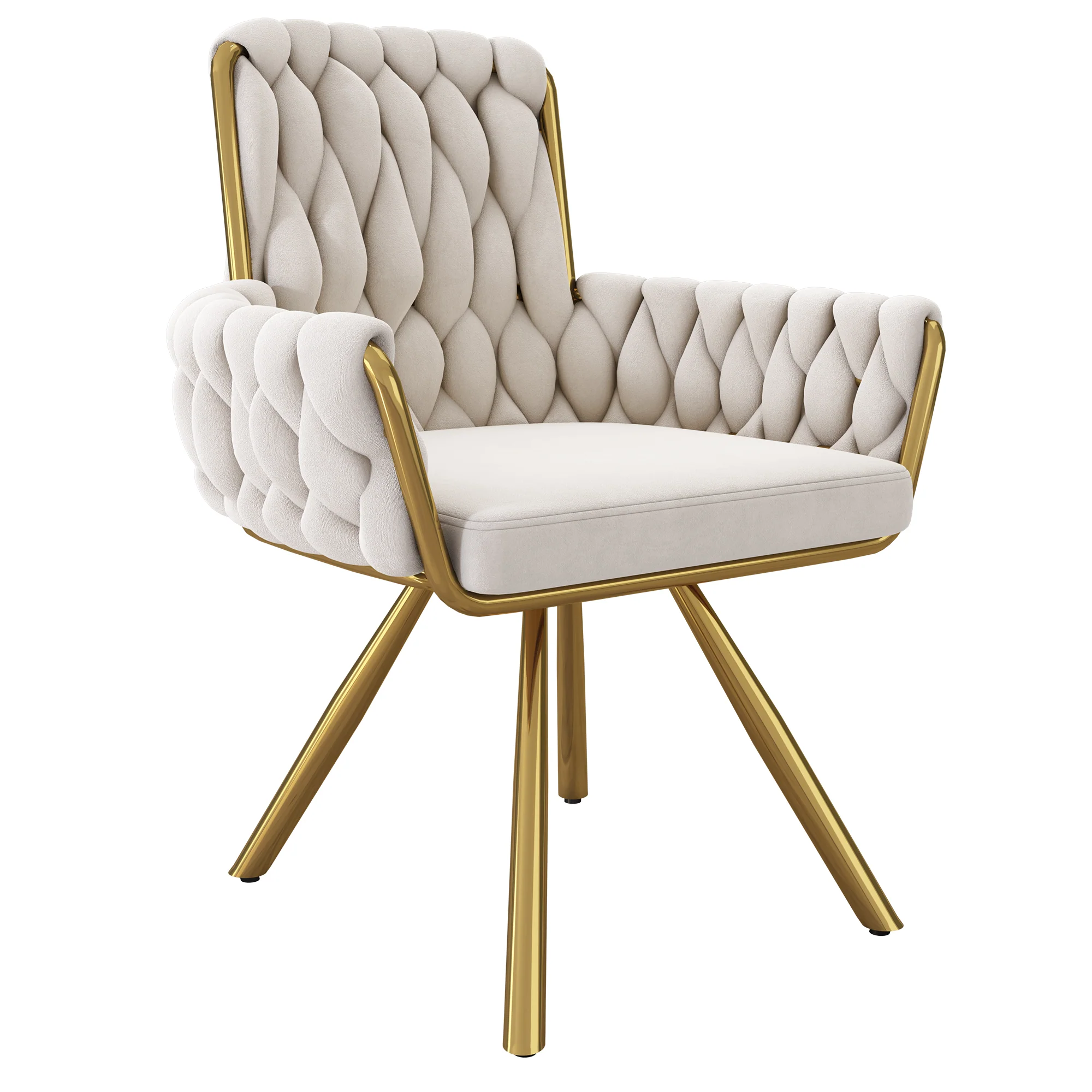 Velvet Dining Chair Set of 4, Luxury Swivel Armchair with Metal Legs, Beige Velvet - Image 8