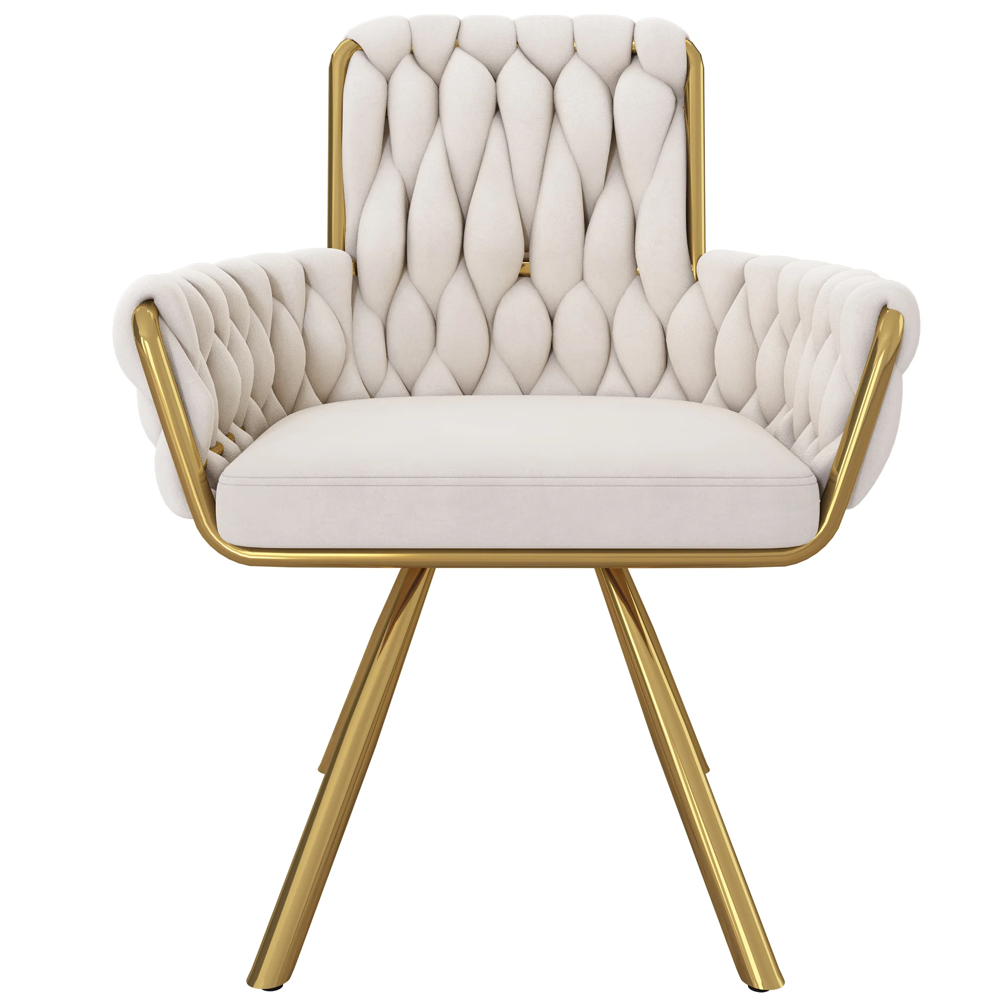 Velvet Dining Chair Set of 4, Luxury Swivel Armchair with Metal Legs, Beige Velvet - Image 9