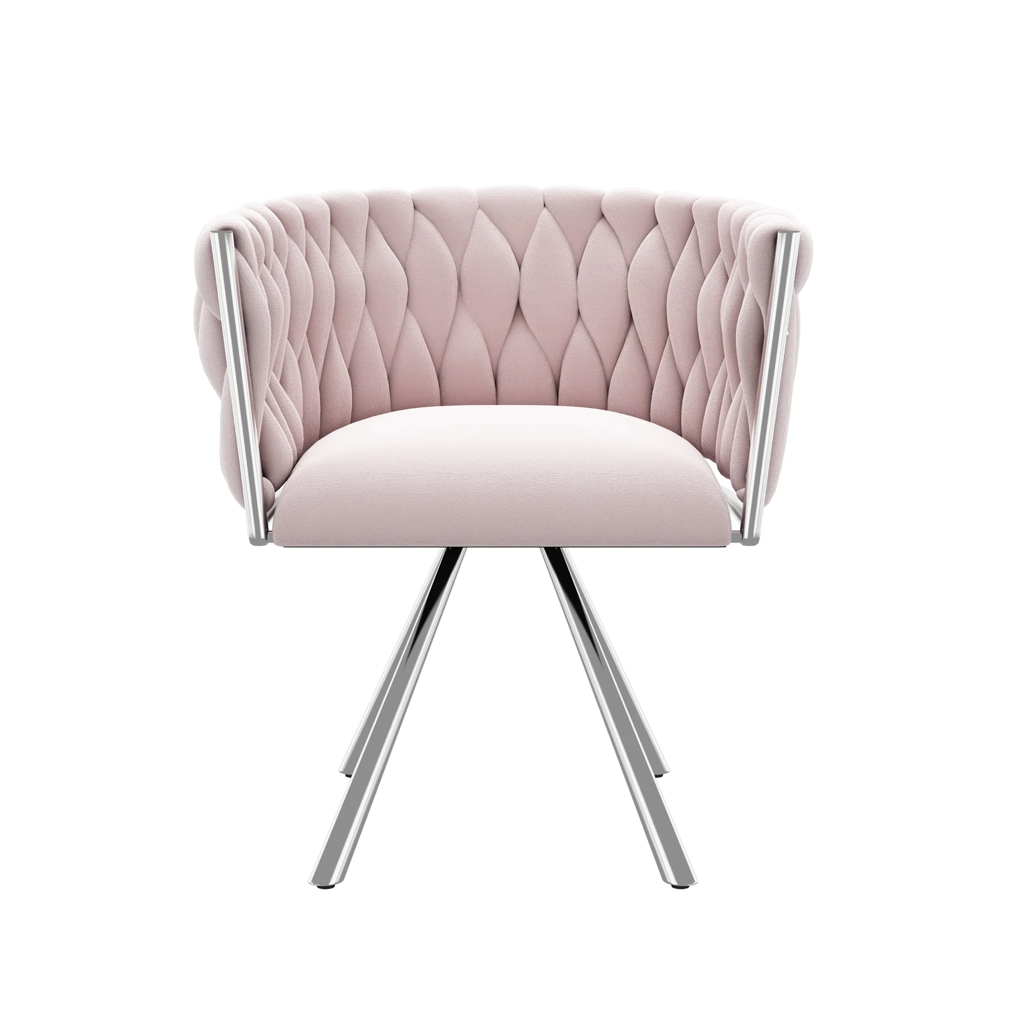 Velvet Dining Chair, Single Light Luxury Living Room Bedroom Swivel Chair with Four Metal Support Legs, Pink - Image 6