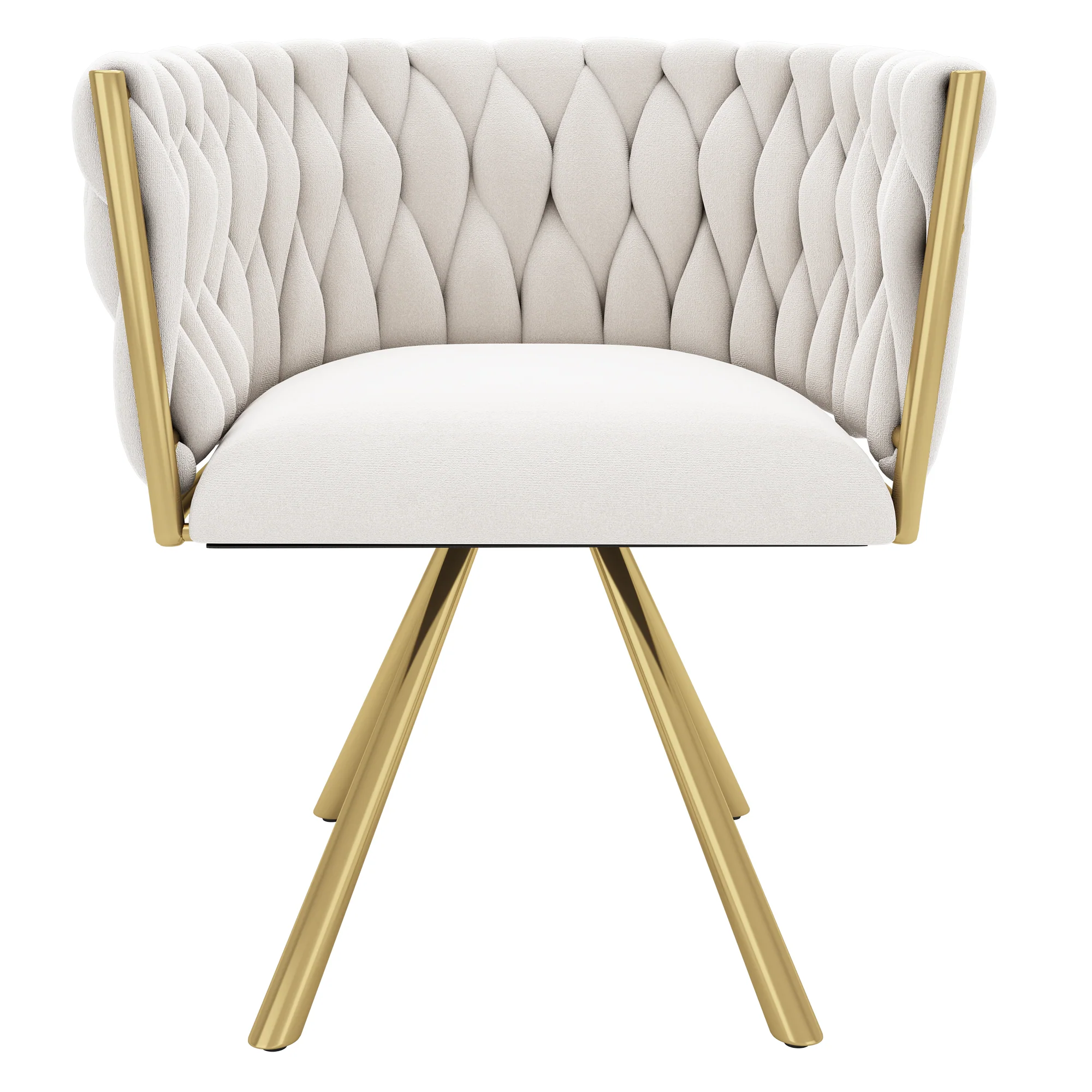 Velvet Swivel Chair Set of 6 Metal Legs - Beige and Gold - Image 10