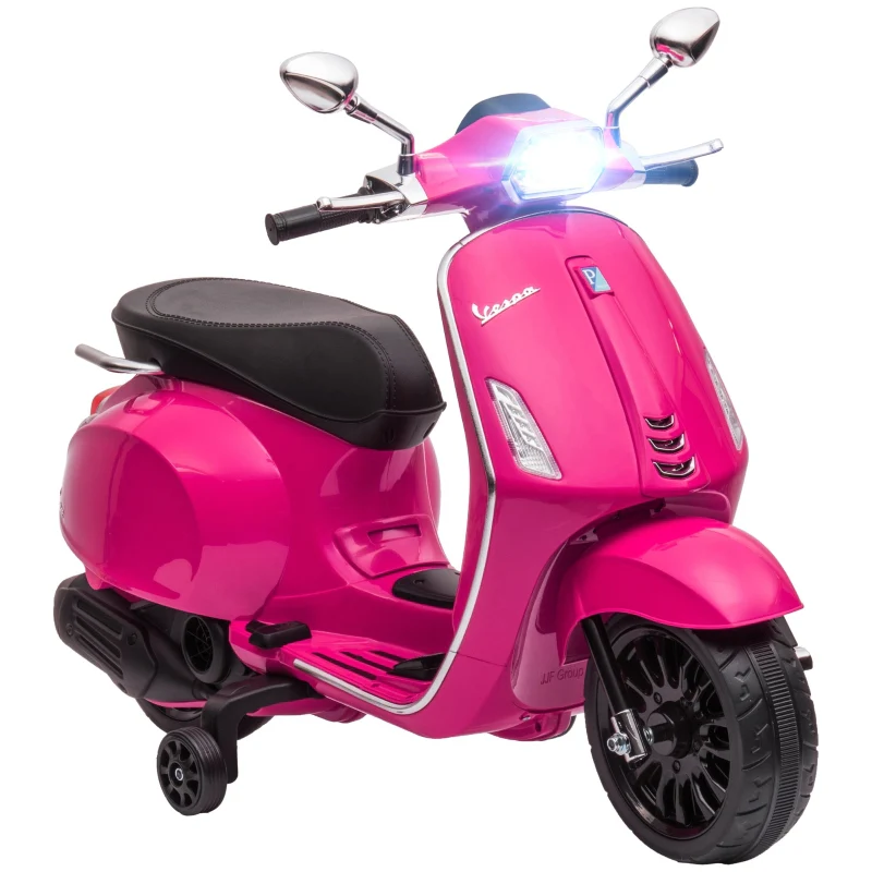 Vespa 12V Licensed Kids Electric Motorbike with Music, Headlights, FM Radio - Pink - Image 2