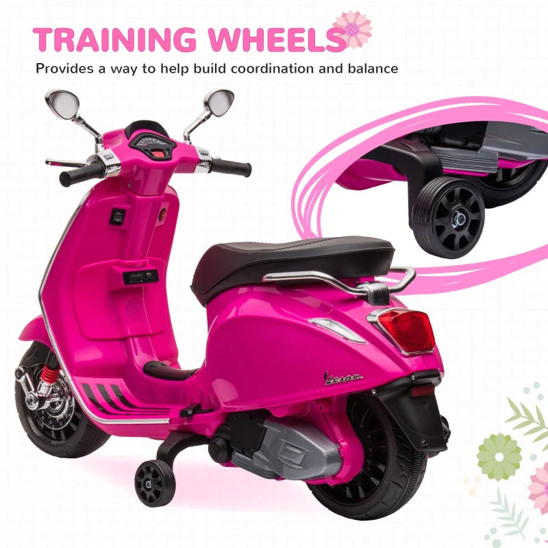 Vespa 12V Licensed Kids Electric Motorbike with Music, Headlights, FM Radio - Pink - Image 5