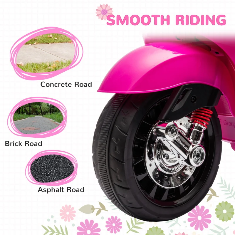Vespa 12V Licensed Kids Electric Motorbike with Music, Headlights, FM Radio - Pink - Image 6