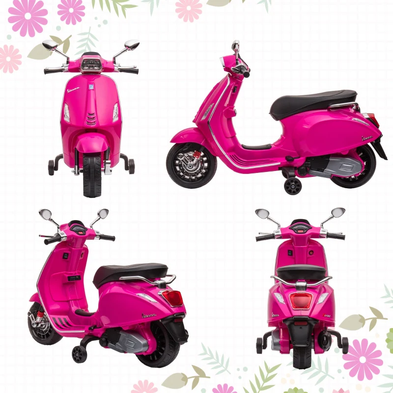 Vespa 12V Licensed Kids Electric Motorbike with Music, Headlights, FM Radio - Pink - Image 7