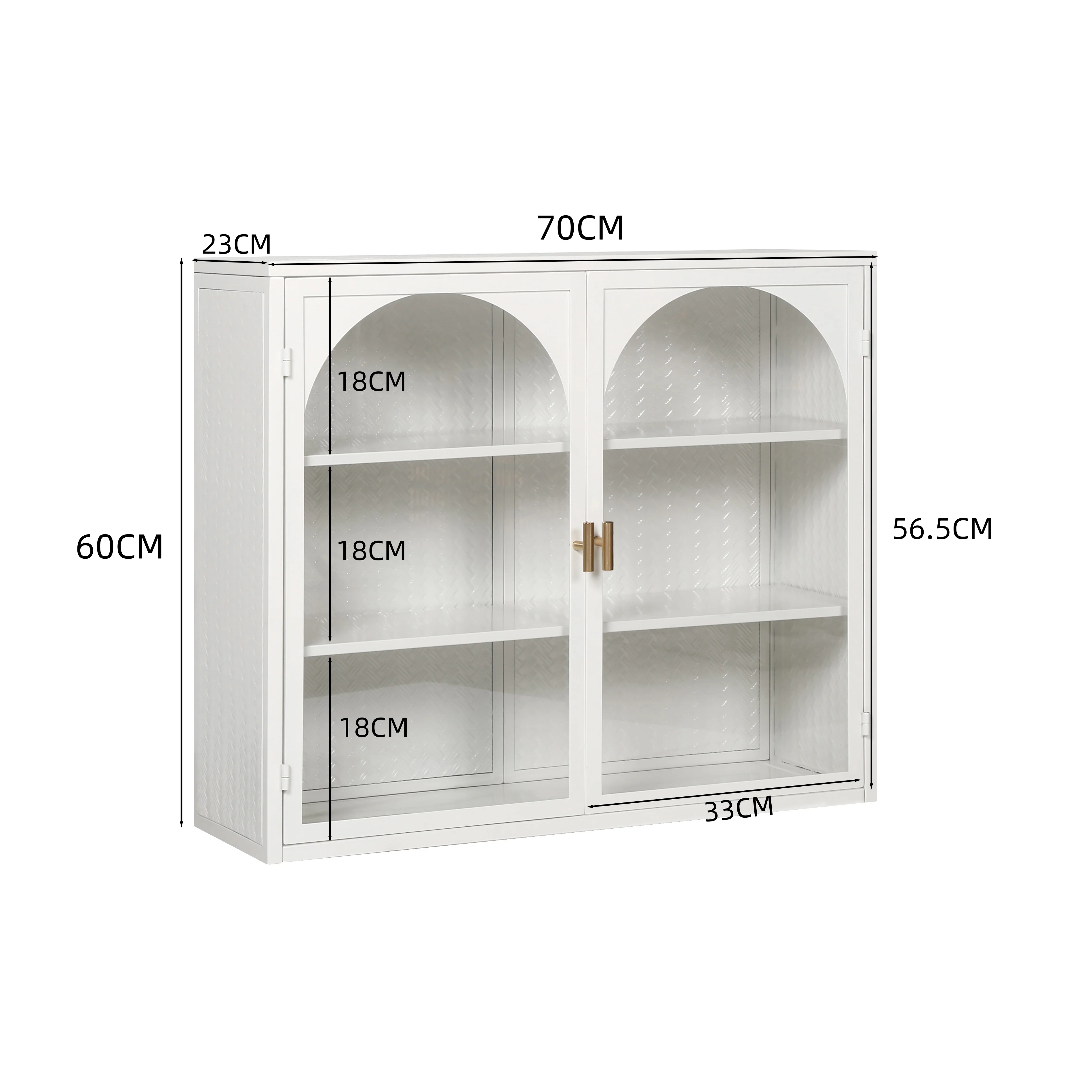 Wall Cabinet 70CM Two-door Three-tier Glass Woven Pattern White - Image 4