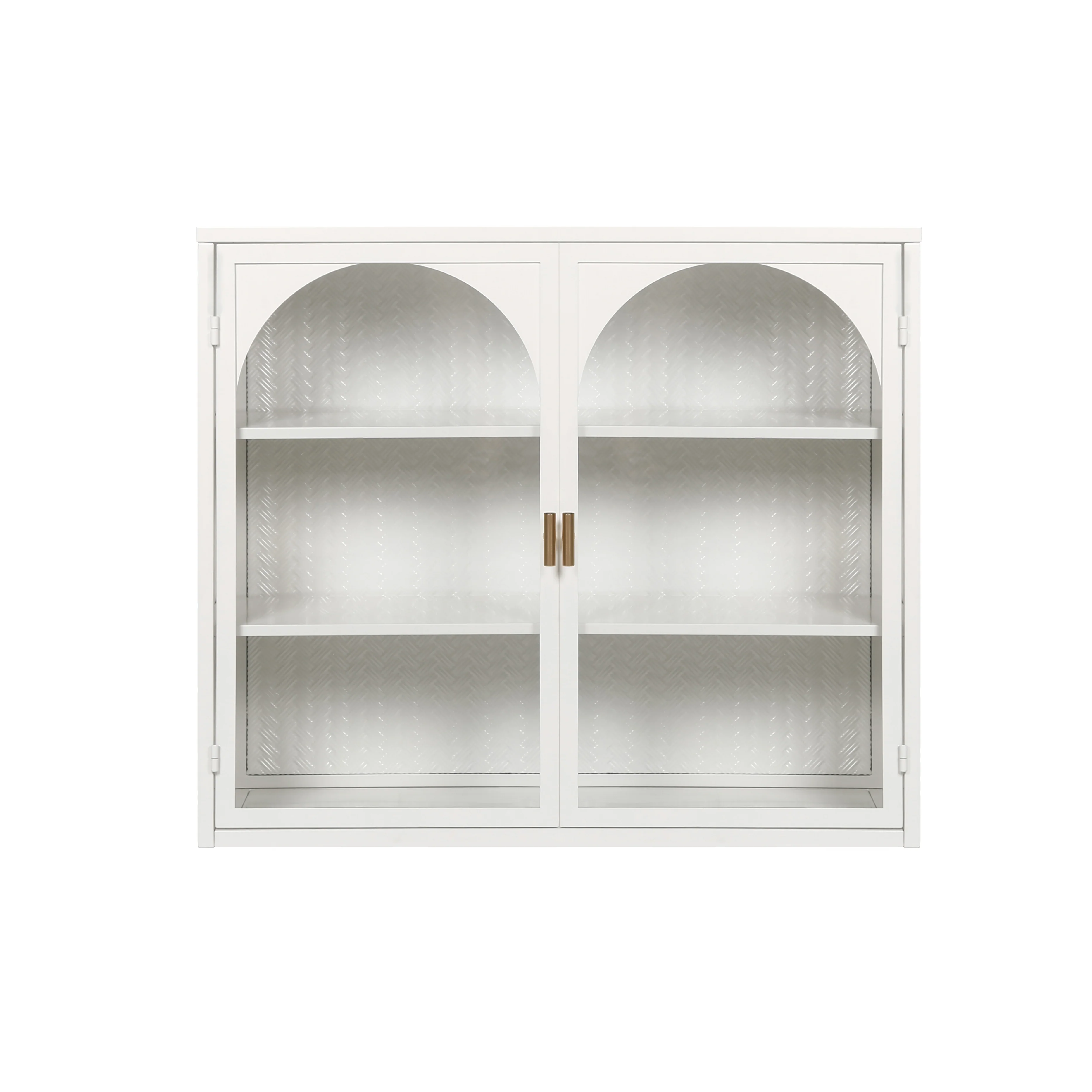 Wall Cabinet 70CM Two-door Three-tier Glass Woven Pattern White - Image 5